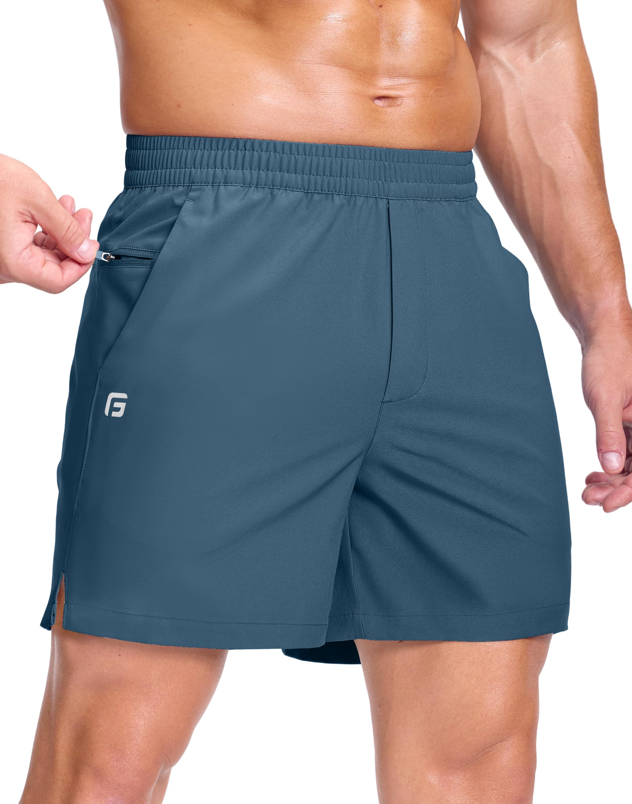 GGJ Men's Lightweight Athletic Shorts with 2 Zipper Pockets 7"/9"/5" Gym Workout Running Quick Dry Tennis Shorts for Men