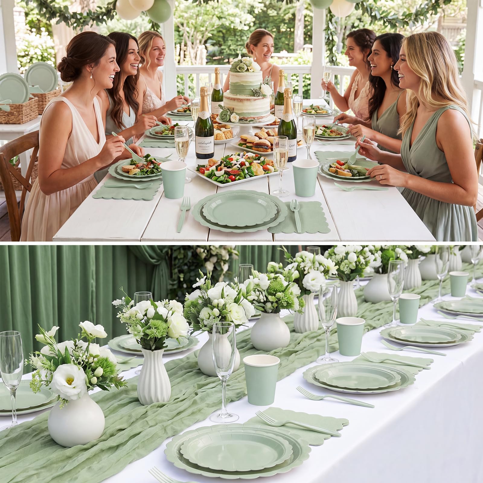 Sage Green Party Plates & Cups Set - 25 Piece -4