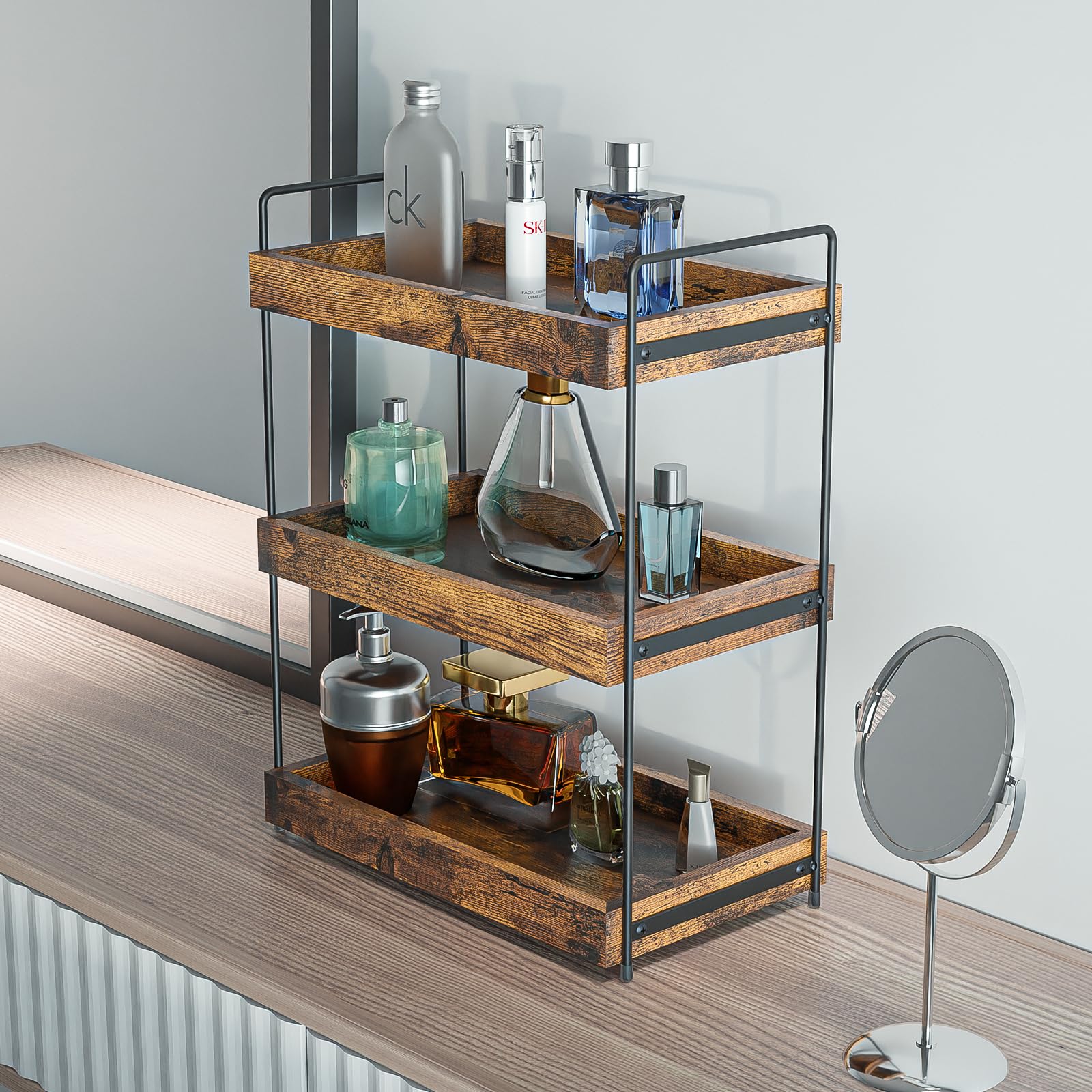 Étagère à épices amovible à 3 étages - Étagère de douche moderne - Plan de travail pratique en bois pour salle de bain - Organiseur de rangement multifonction - Étagère sous meuble - Étagère d'évier