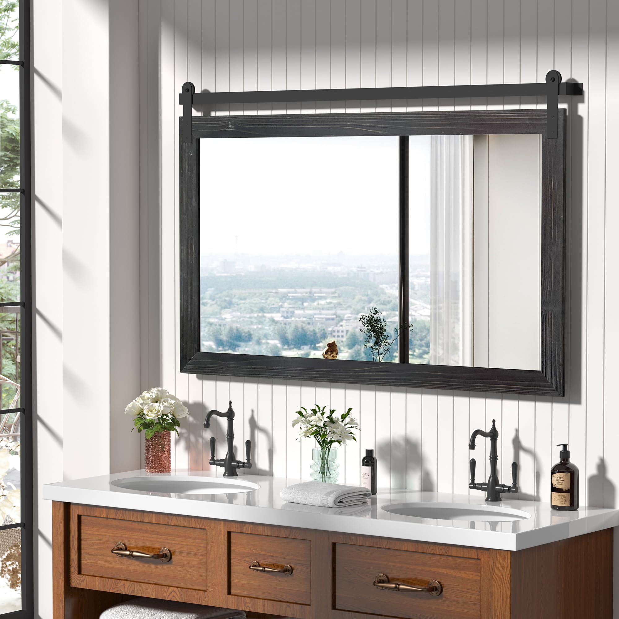 COGOOD Farmhouse Bathroom Mirrors for Over Sink - 30 x 49 Black