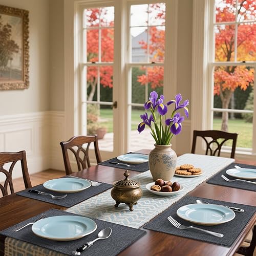 Miniatura 2 de Homaxy Juego de 6 manteles individuales de lino y algodón para mesa de comedor, resistentes al calor, lavables, fáciles de limpiar, 13 x 19