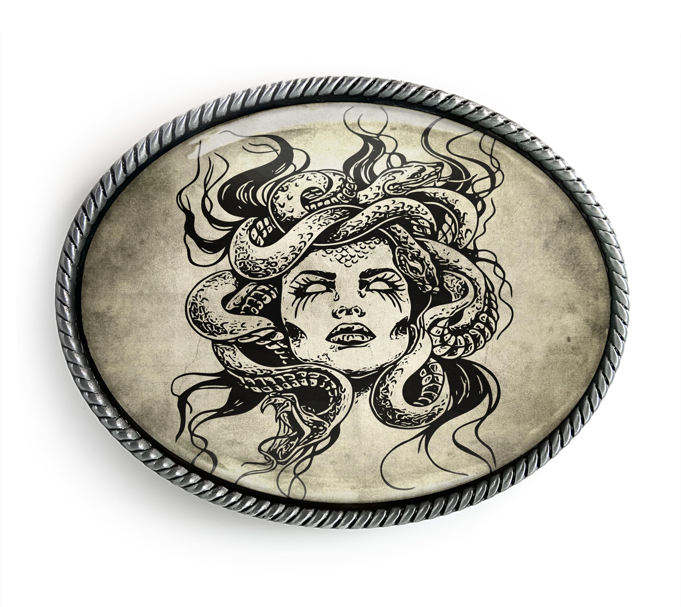 Medusa Belt Buckle - Greek Mythological Monster Handmade Artisan Belt BuckleB (Antique Silver)