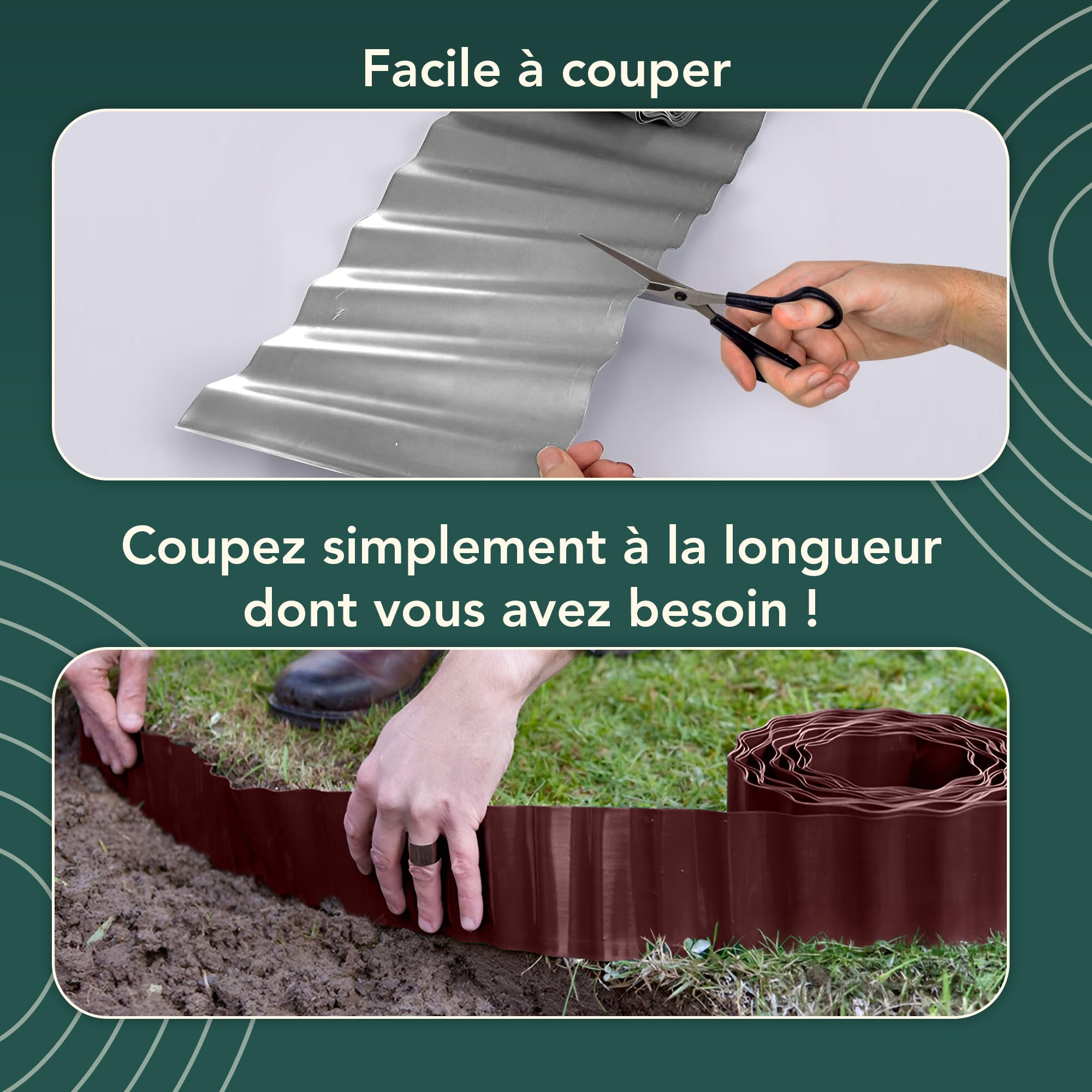 GARDENIX Bordure de lit en Carton ondulé Bordure de Parterre de Fleurs Bordure de lit en Plastique Longueur 9 m, Hauteur 20 cm, Gris Clair