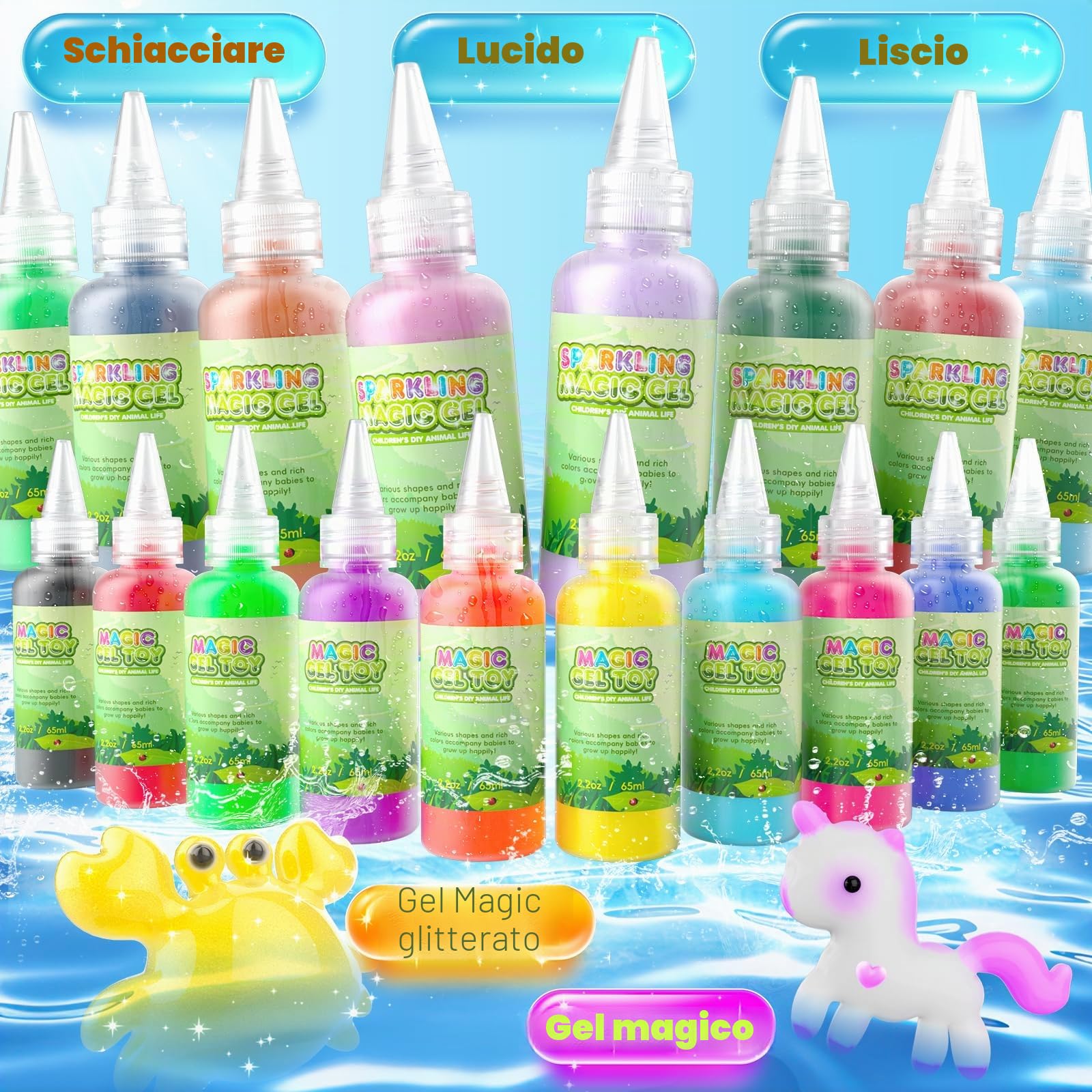 Hot Bee Set di 20 colori Magic Water Elf, 3D Aqua Gelz Set, tema Fattoria Gel Creature per bambini, set di ricarica Aqua Gelz, set di ricarica fai da te, giocattolo regalo per ragazze 5, 6, 7, 8 anni