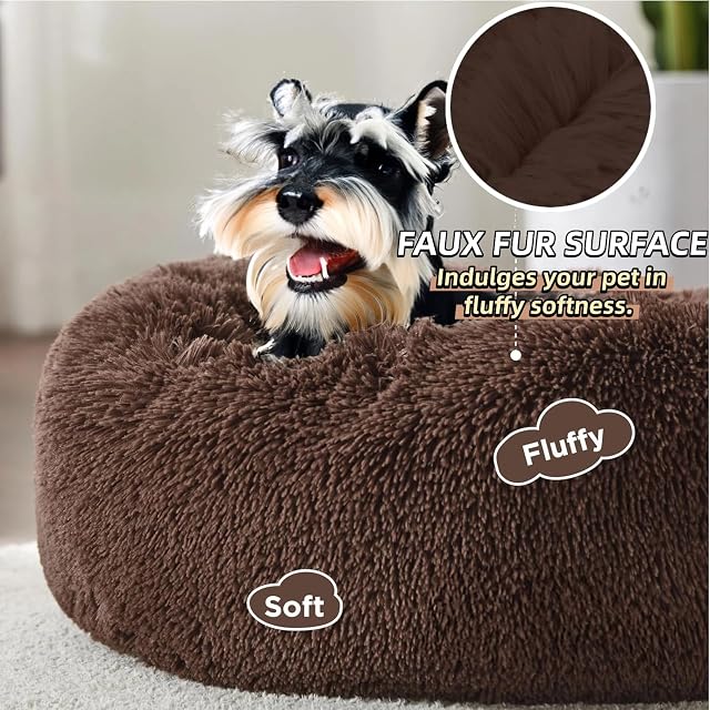 Foto 2 de 7 de SEOUGEE Cama calmante para perros, cama redonda de felpa mullida para gatos, acogedora, suave, lavable