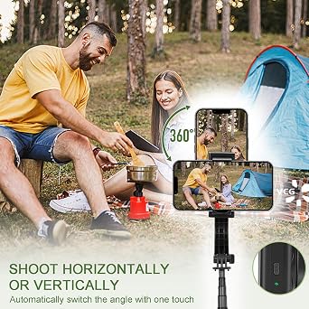 Selfie Stick Gimbal Stabilizer, UPXON 360 Rotation Tripod with Wireless Remote, Portable Phone Holder, Auto Balance 1-Axis Gimbal for Smartphones Tiktok Vlog Youtuber Live Video Record