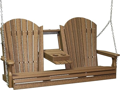 LuxCraft Adirondack - Columpio para porche de 5 pies con consola central abatible (Premium - Caoba antigua)