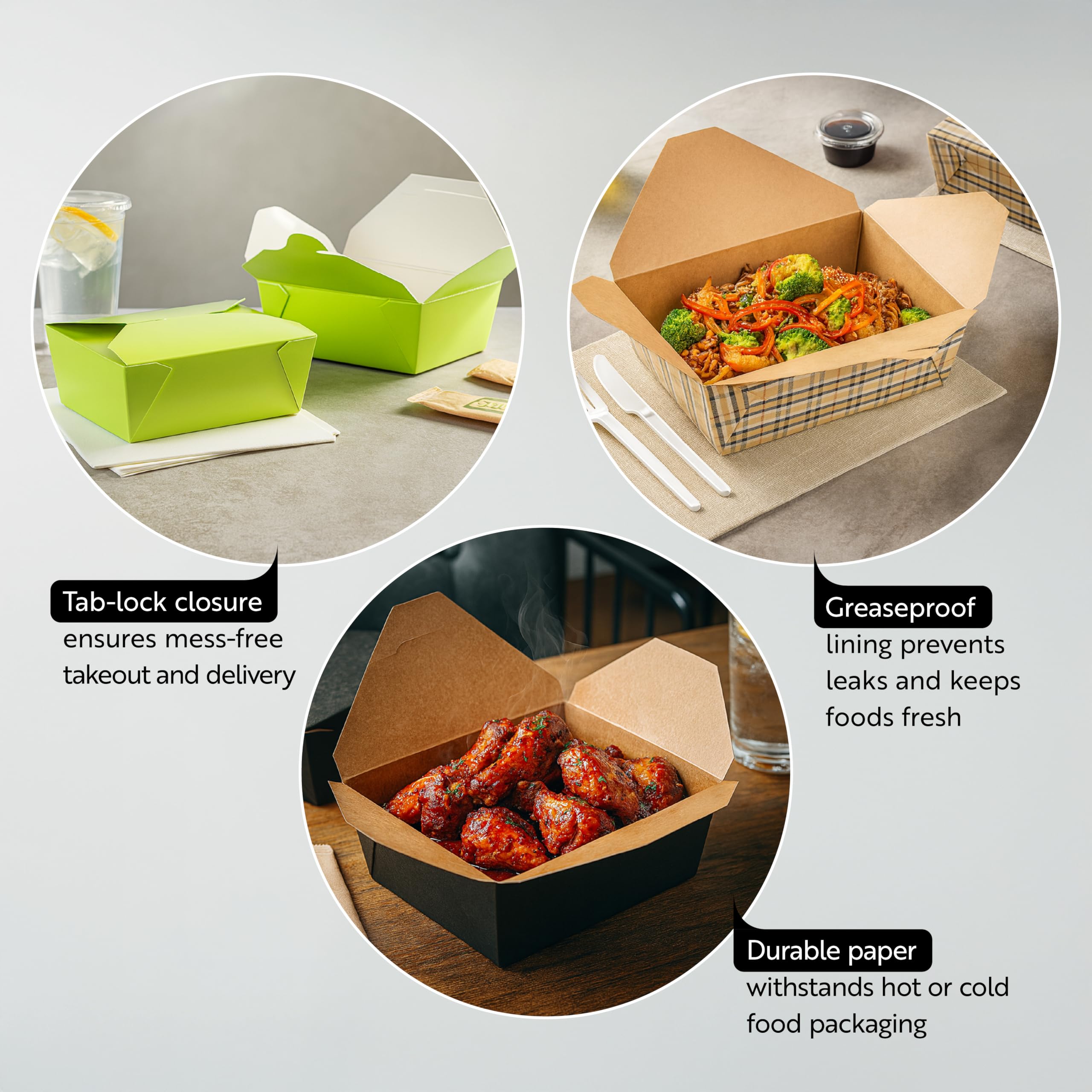 Restaurantware Bio Tek - Cajas para llevar de 1,275.7 g, 50 loncheras para llevar, con cierre de pestañas, resistentes al calor, de papel verde, desechables, a prueba de grasa, para alimentos fríos y