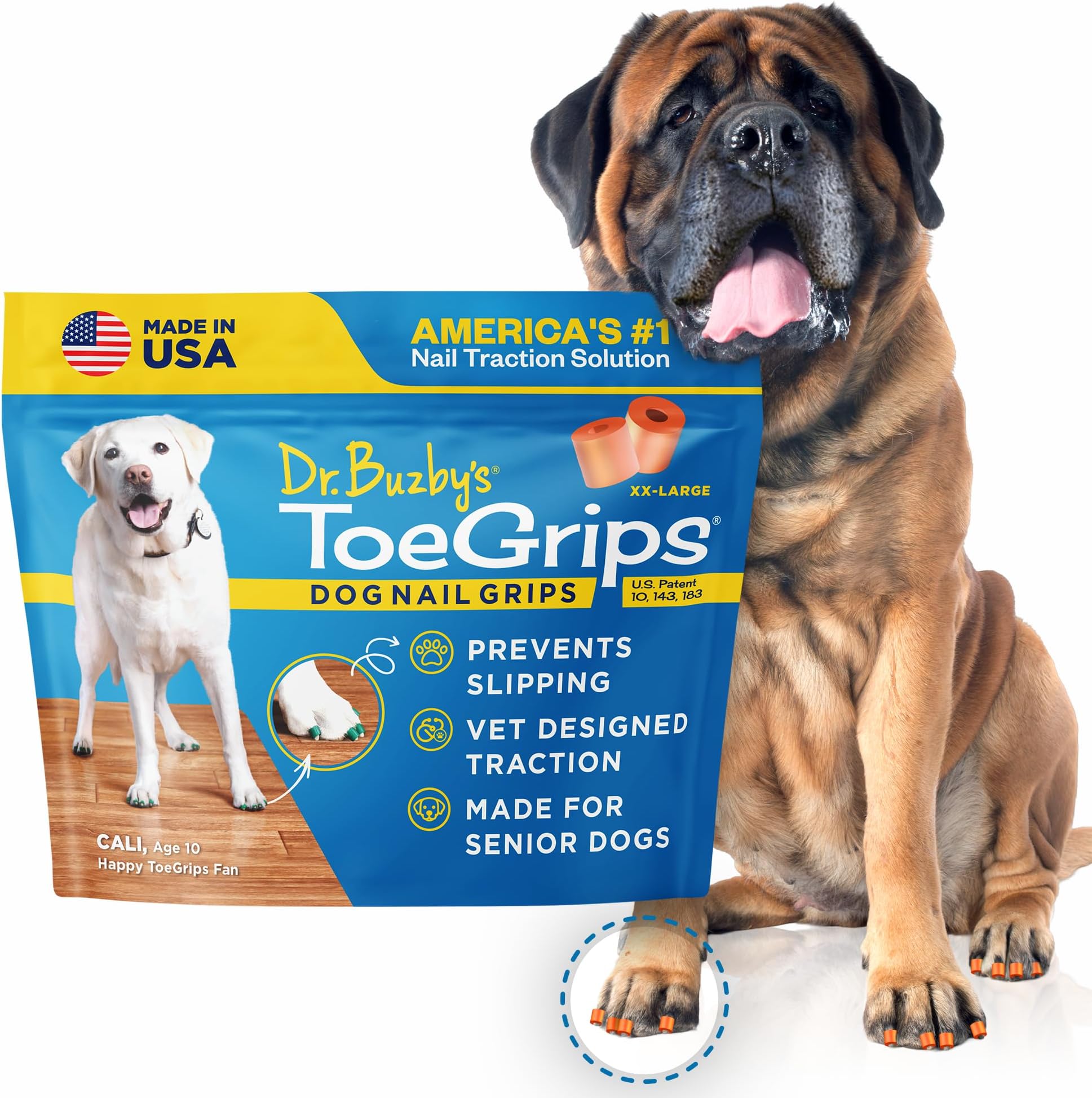 Dr. Buzby's XXL Toe Grips for Dogs, Instant Traction on Wood/Hardwood Floors, Non-Slip Relief, Dog Grippers for Older Dogs, Stop Slipping Instantly, Rubber Nails for Dogs, 1 Pack