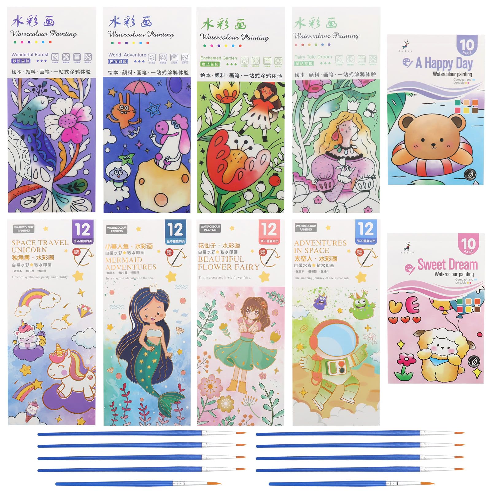 – COGVOHY 10 Pack Pocket Magic Water Coloring Book, 116Pcs Doodleable Pages + 10Pcs Water Pen, Magic Painting Book with Paints, Paint with Water Coloring Books, Birthday Gifts for Girls & Boys Ages 4-9