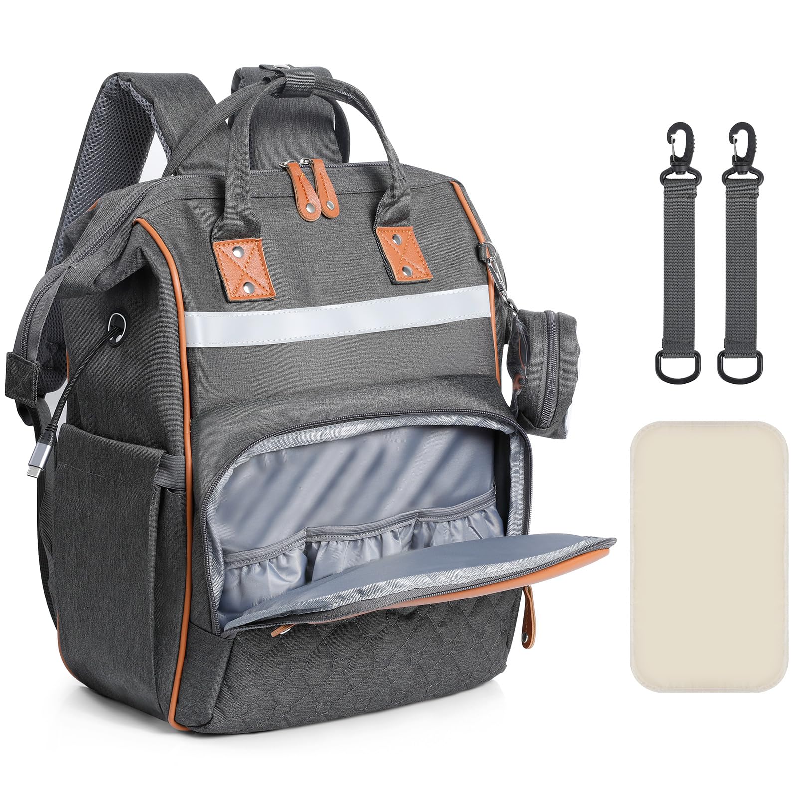 Romon Borsa Zaino Fasciatoio, Zainetto Fasciatoio Grande Multifunzione Borsa Cambio Neonato Mamma Bebè Borsa Fasciatoio Da Viaggio con Fasciatoio Portatile e Cinturini per Passeggino, per Mamma Papà