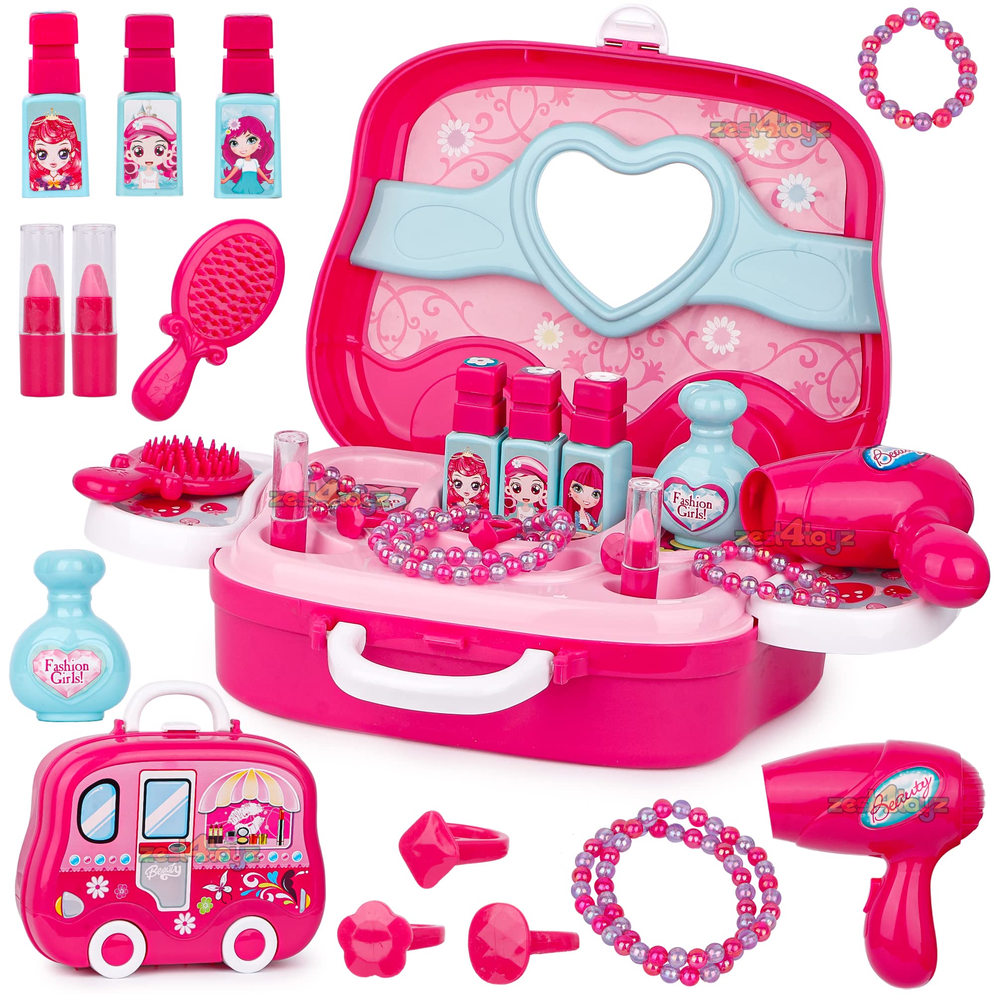 zest 4 toyz Beauty Makeup Kit for Doll Girls Pretend Play Cosmetic Set with Mirror Hair Dryer & Makeup Accessories Portable Role Play for Kids Girls - Pink ( 19 Piece) (B09C3GJMF9) Amazon Price History, Amazon Price Tracker