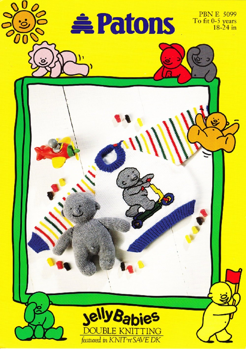 Patons Knitting Pattern PBN E 5099, Jelly Babies, DK, Baby Bigheart Sweater & Toy, to Fit 0-5 Years 46-61cm 18-24"