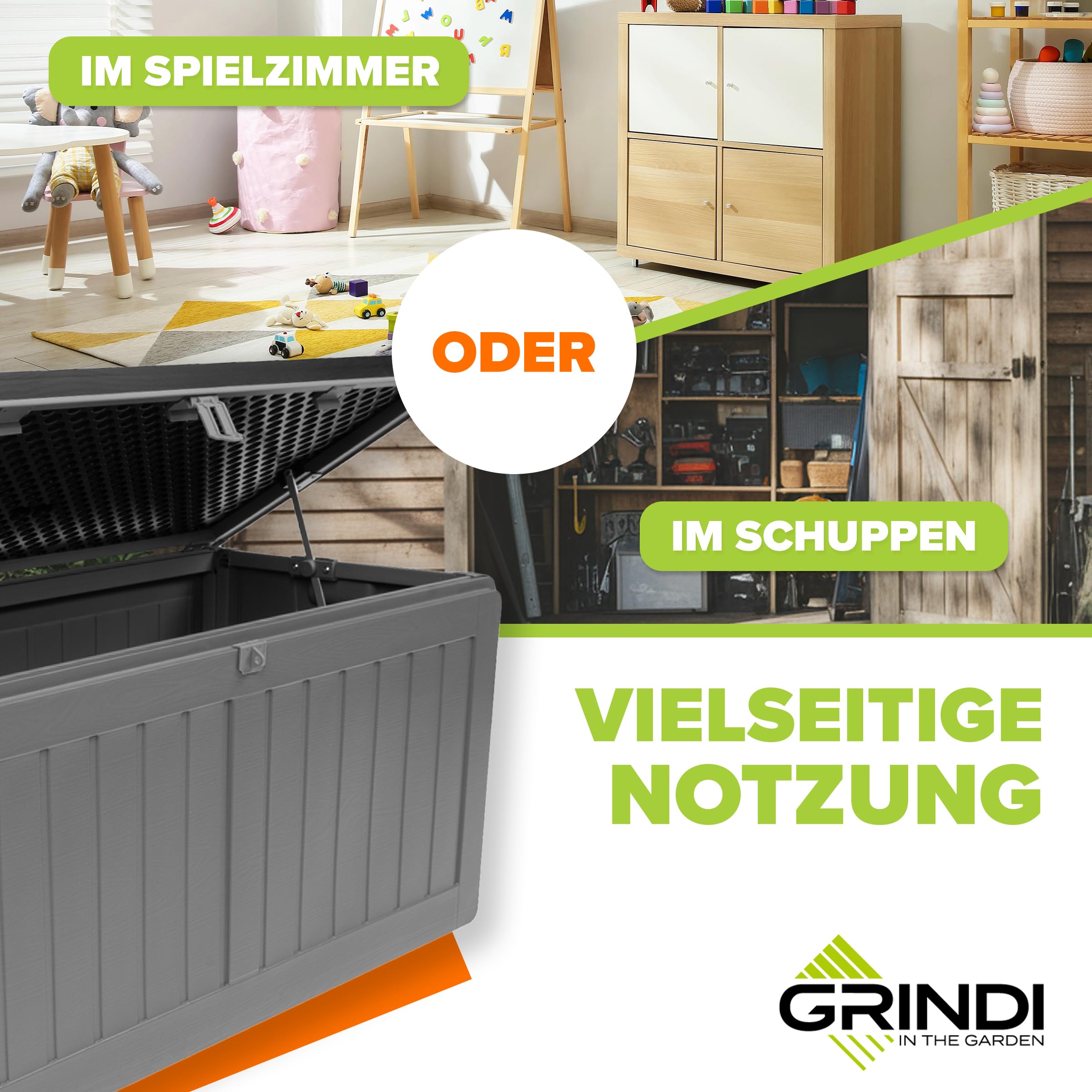 Grindi - Gartenbox 190 L - Auflagenbox wasserdicht Morus - Aufbewahrungsbox mit Deckel Garten - Kissenbox Outdoor wasserdicht - Geräteschuppen - Balkonmöbel - Gartenmöbel - Garten Zubehör