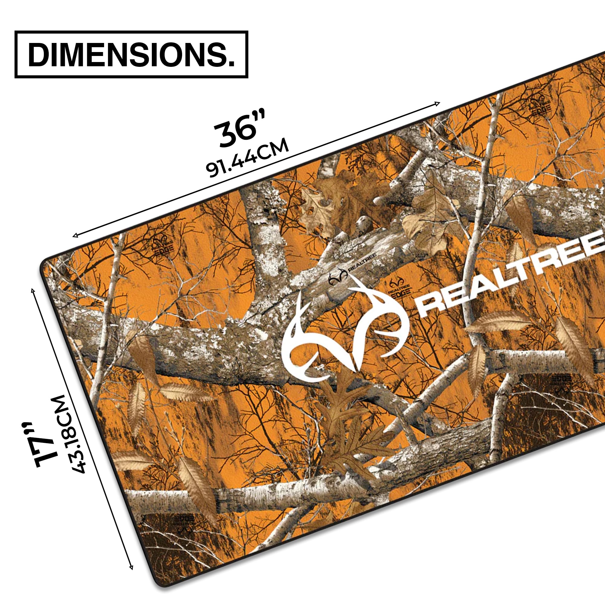 MPCO. Real Tree - Tappetino da scrivania da gaming, 91,4 x 43,2 cm, bordo in tessuto Duraglyde, arancione, con logo, antiscivolo, lavabile, scorrevolezza liscia, per giochi di precisione e lavoro