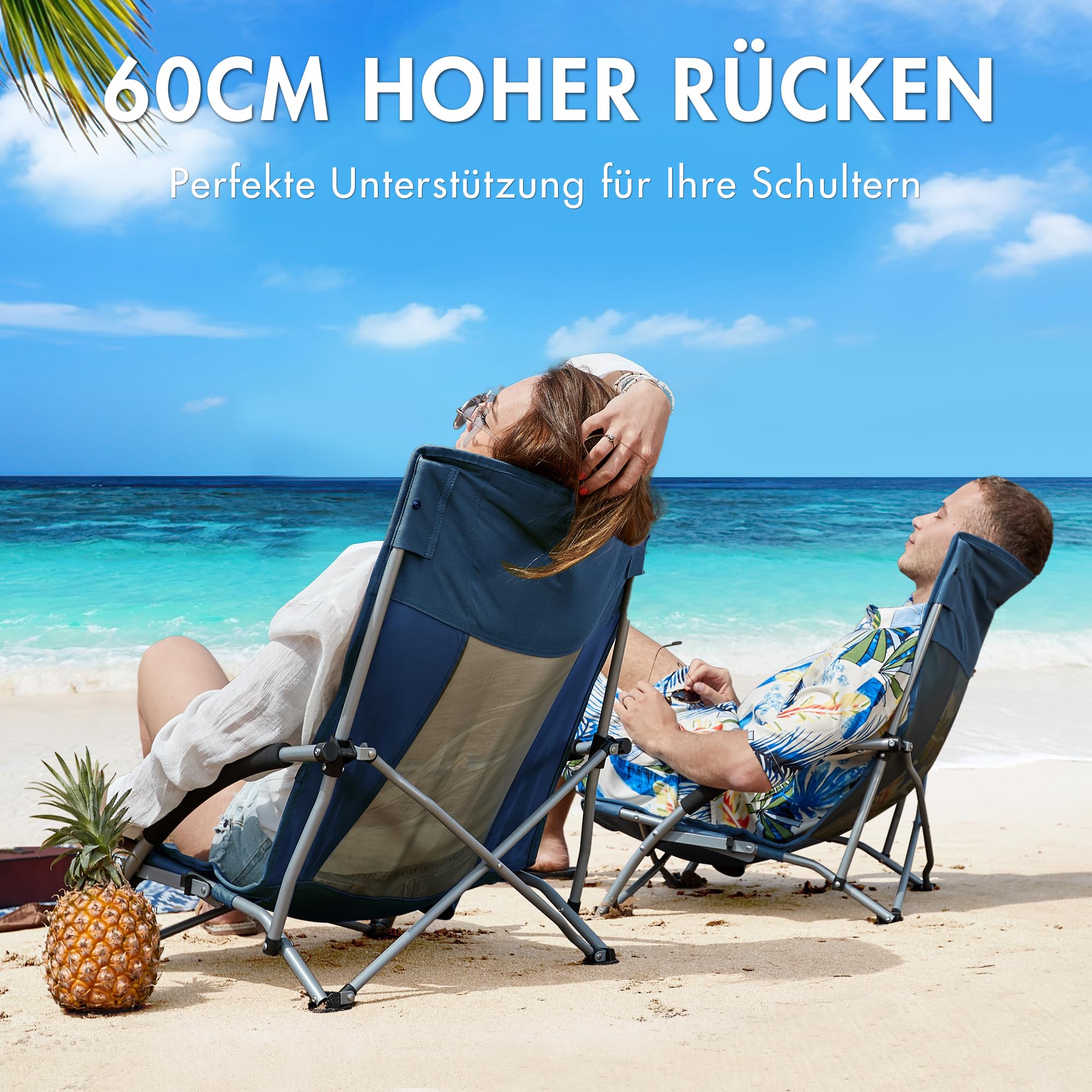 Portal Strandstühle für Erwachsene, 2 Stück, hohe Rückenlehne, niedrig, faltbar, Campingstuhl, tragbar, leicht, mit Getränkehalter, für Reisen, Konzert, Rasen, Festival, Unterstützung 180 kg