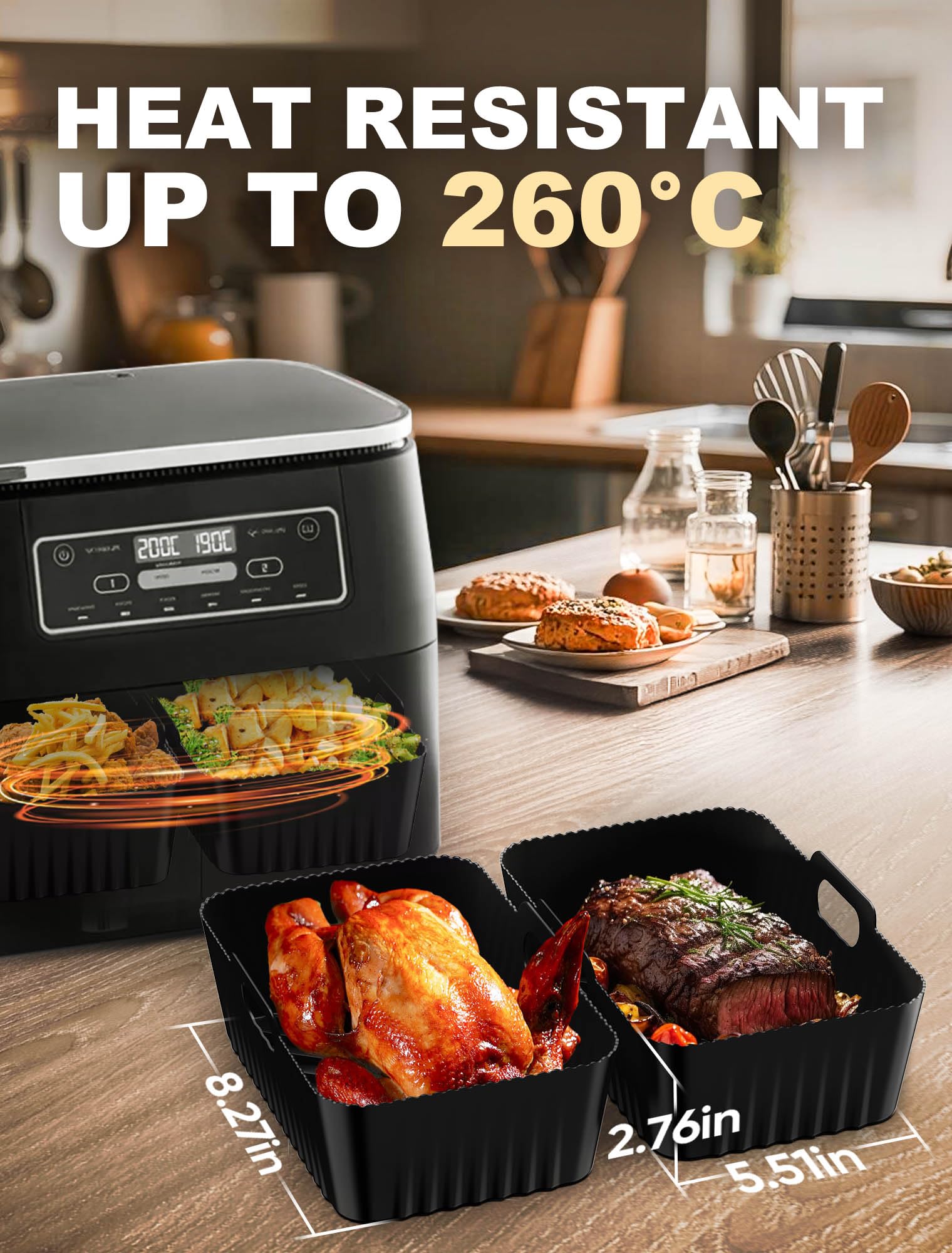 Silicone Air Fryer Liners 2 Pack for Ninja Dual Zone AF400UK AF451UK AF300UK 8–9.5L Foodi MAX, Compatible with Tower T17088, Keplin, EMtronics Reusable Non-Stick Dishwasher Safe Accessories — view 3