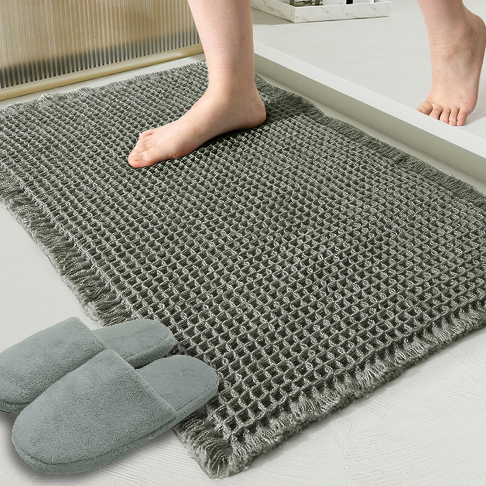 Amazon.com: ZALL Waffle Bath Mat,Super Absorbent Non Slip Bathroom