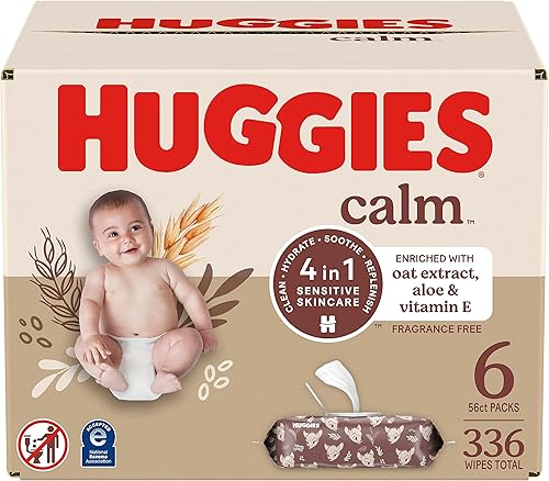 Huggies Calm - Toallitas para pañales para bebé, sin perfume, hipoalergénicas, 6 paquetes de botones (336 toallitas en total)