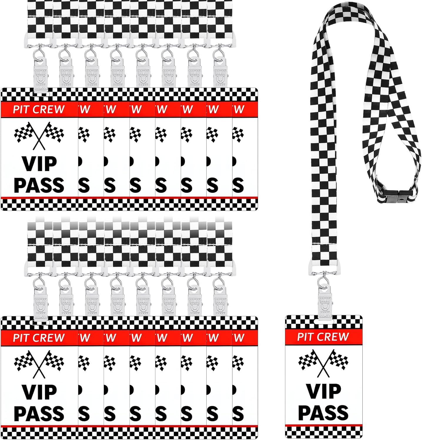MotiMind 30 Sets Racing VIP Pass Cards with Checkered Racing Lanyards Bulk PVC VIP Pass Cards with Lanyards for Event Gamer Race Car Theme Birthday Party Fast One Party Supplies