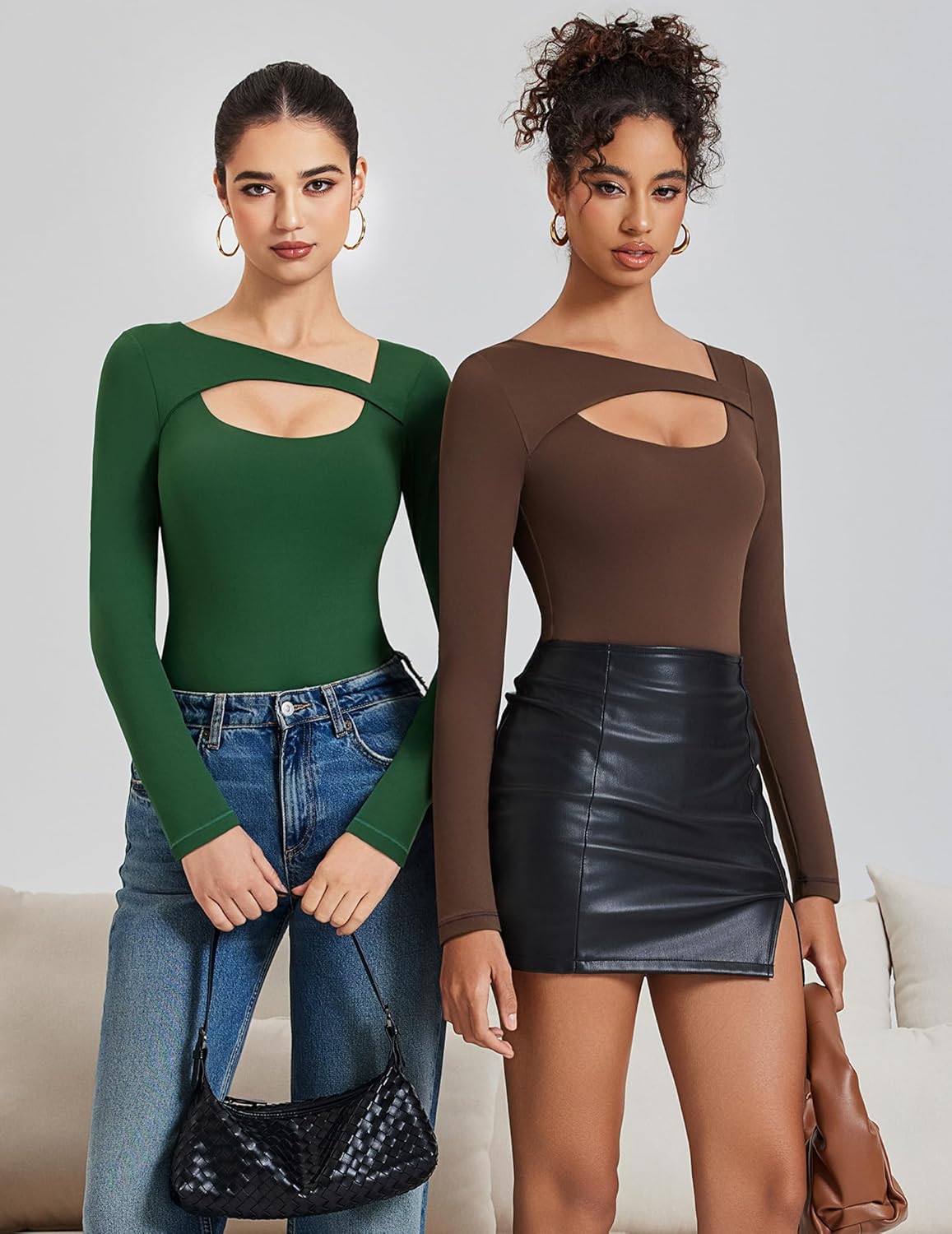 Avidlove Women Long Sleeve Bodysuit Scoop Neck Cutout Thong Body Suits Double Lined Slim Fitted Leotard Going Out Tops - Image 5