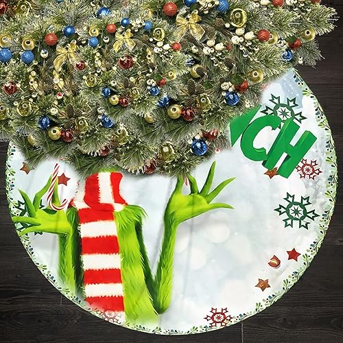 Miniatura 2 de Falda de árbol de Navidad de 36 pulgadas, divertido monstruo verde de dibujos animados, tapete para decoración de fiestas, adornos de vacaciones,