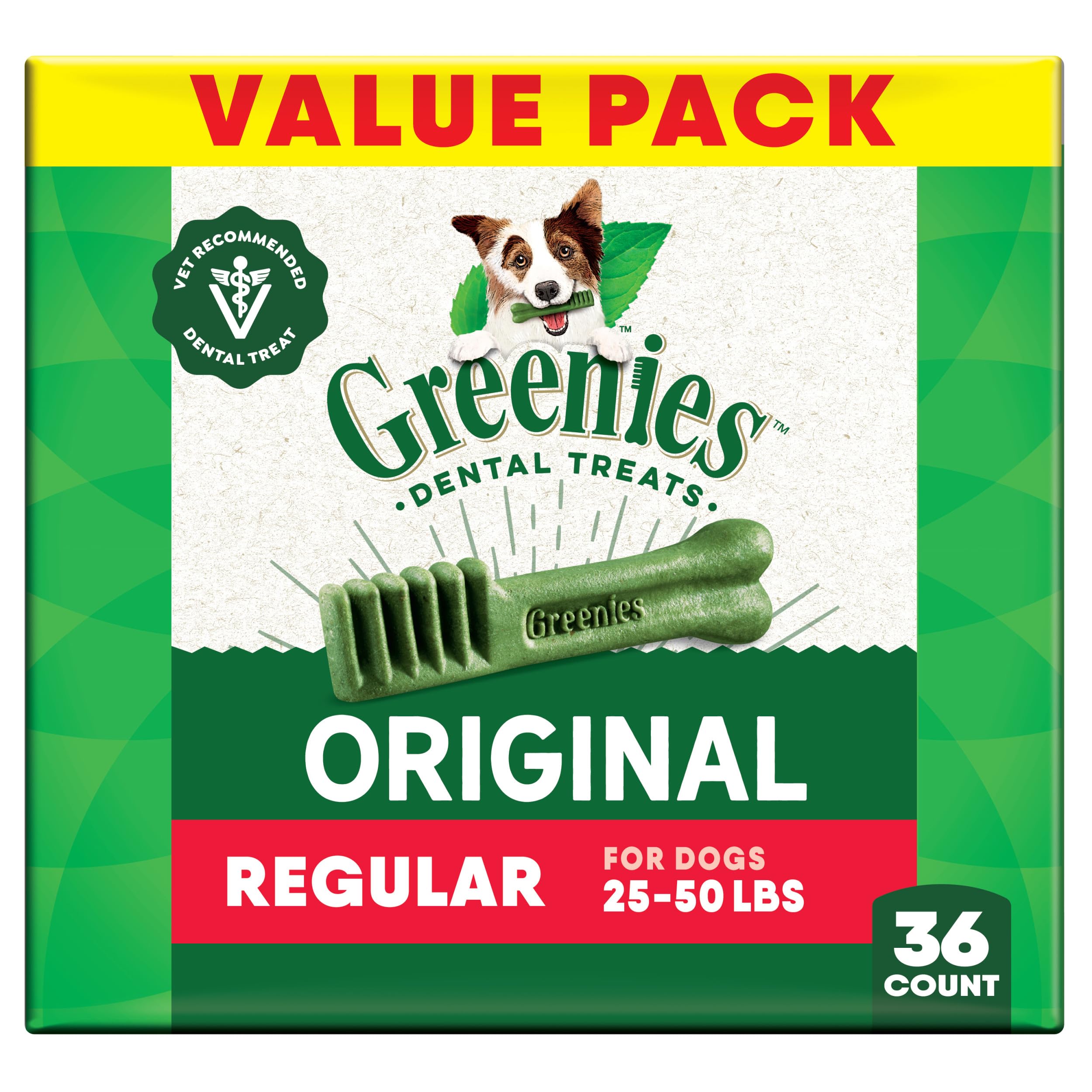 Greenies Veterinarian-Recommended Adult Natural Dental Dog Treats Regular Size, Original Flavor, 36 oz. Pack, 36 Count