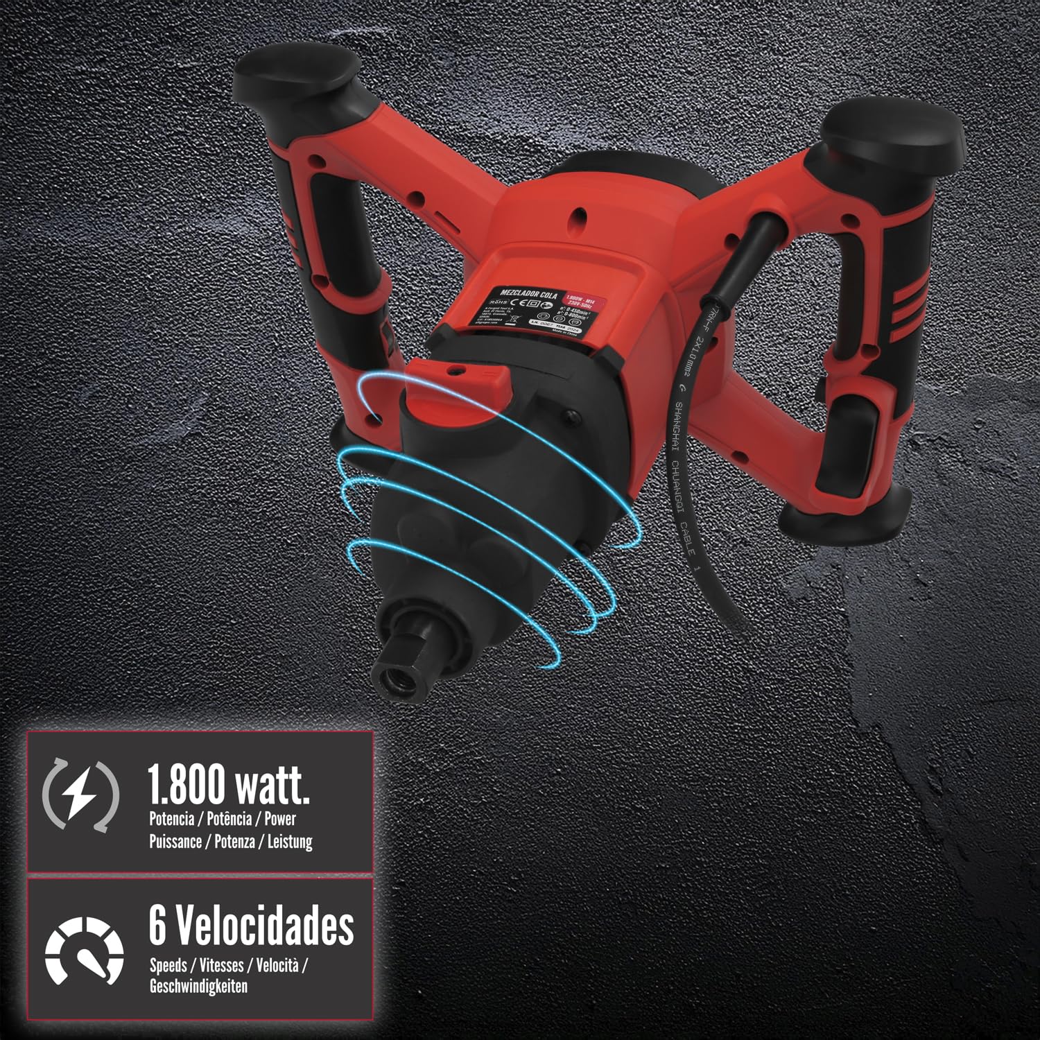 WOLFPACK LINEA PROFESIONAL Mezclador Electrico 1800 Watt 6 Velocidades Con Variador de Potencia