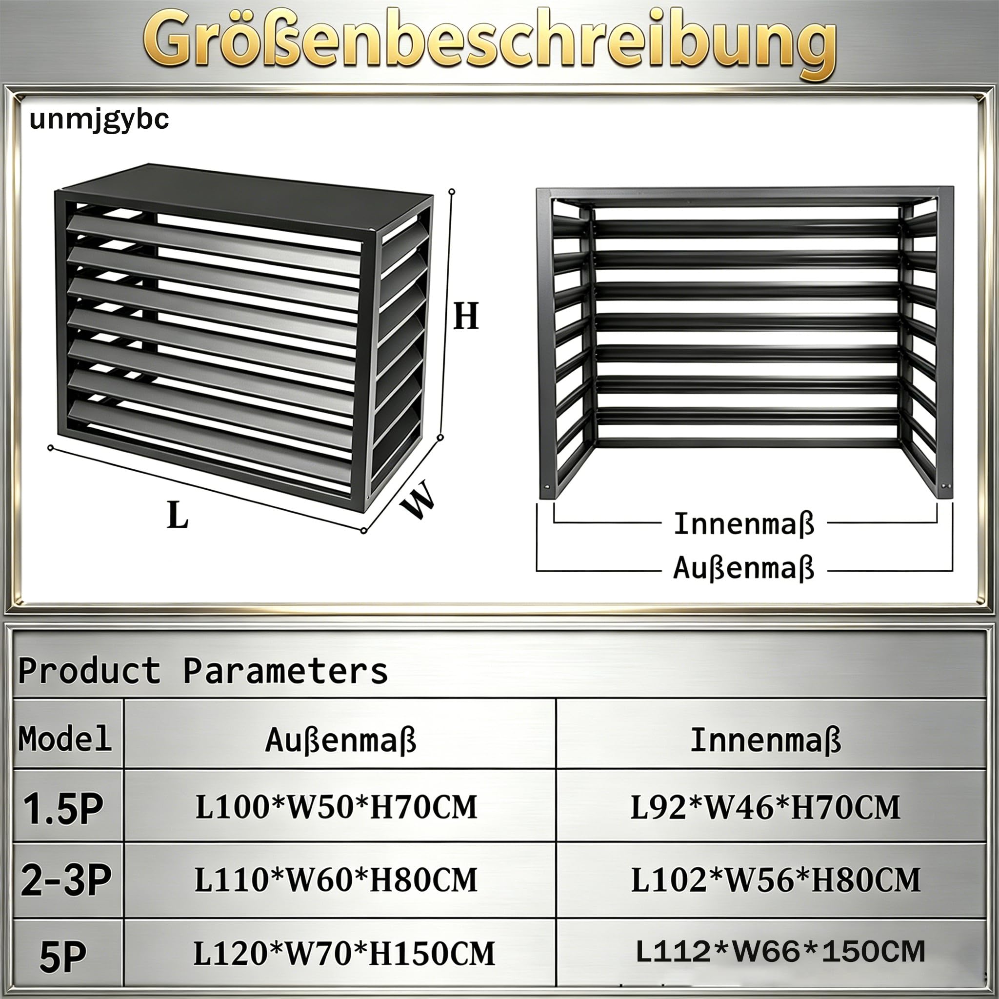 Klimageräteabdeckung Außengerät mit fester Abdeckung, aus Aluminiumlegierung rostbeständig, regenfest und laubfest, keine Beeinträchtigung der Lüftung für Einheiten 2~3PS(Schwarz, 110×60×80cm)