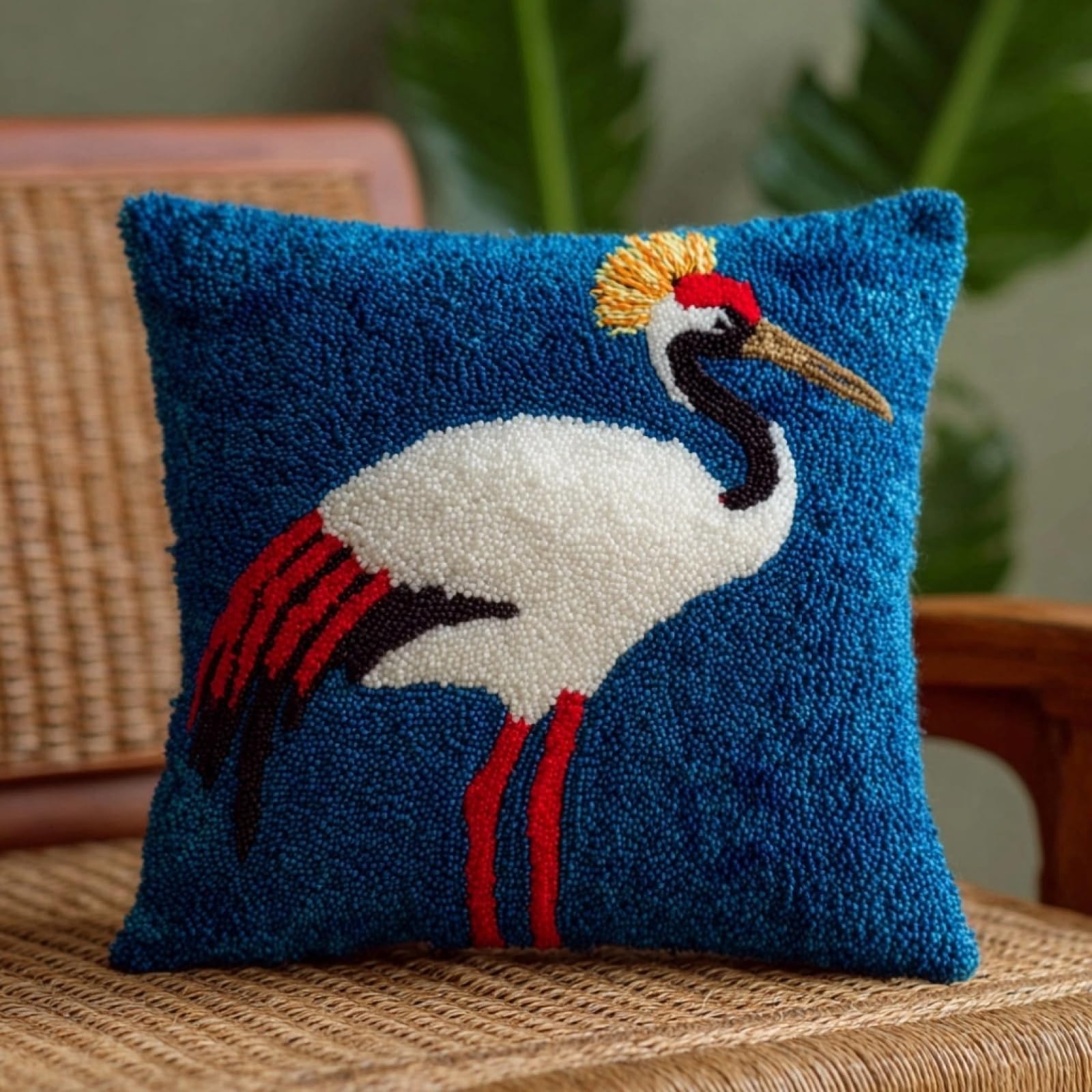 AxiangziK Latch Hook Pillow Kits for Beginners,Red-Crowned Crane