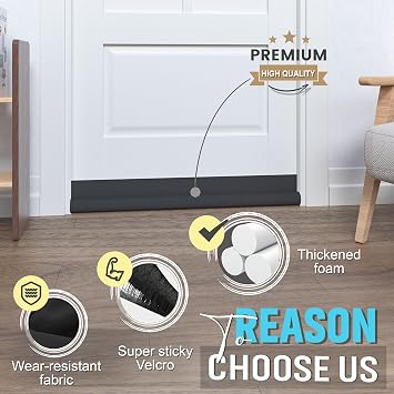 Draught excluder,Adjustable 36.6 Draft Excluder for Doors,Quick Installation, Soundproofing, Fits Interior/Exterior Doors, Blocks Cold Air & Noise, Black