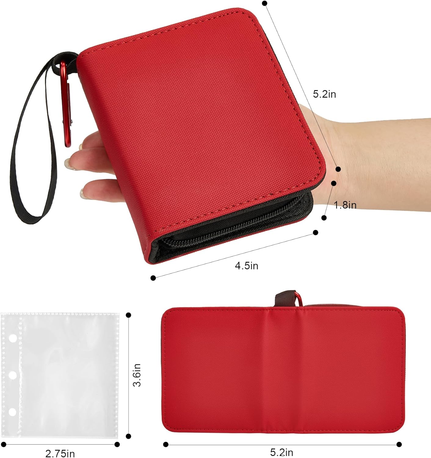 Mini 1-Pocket Trading Card Binder, Holds 80+ Cards with 40 Removable Sleeves, Small Zipper Card Album Case for TCG, MTG, Pokémon, Yugioh, Sports Game Cards, Gift for Kids & Collectors (RED-ZS)