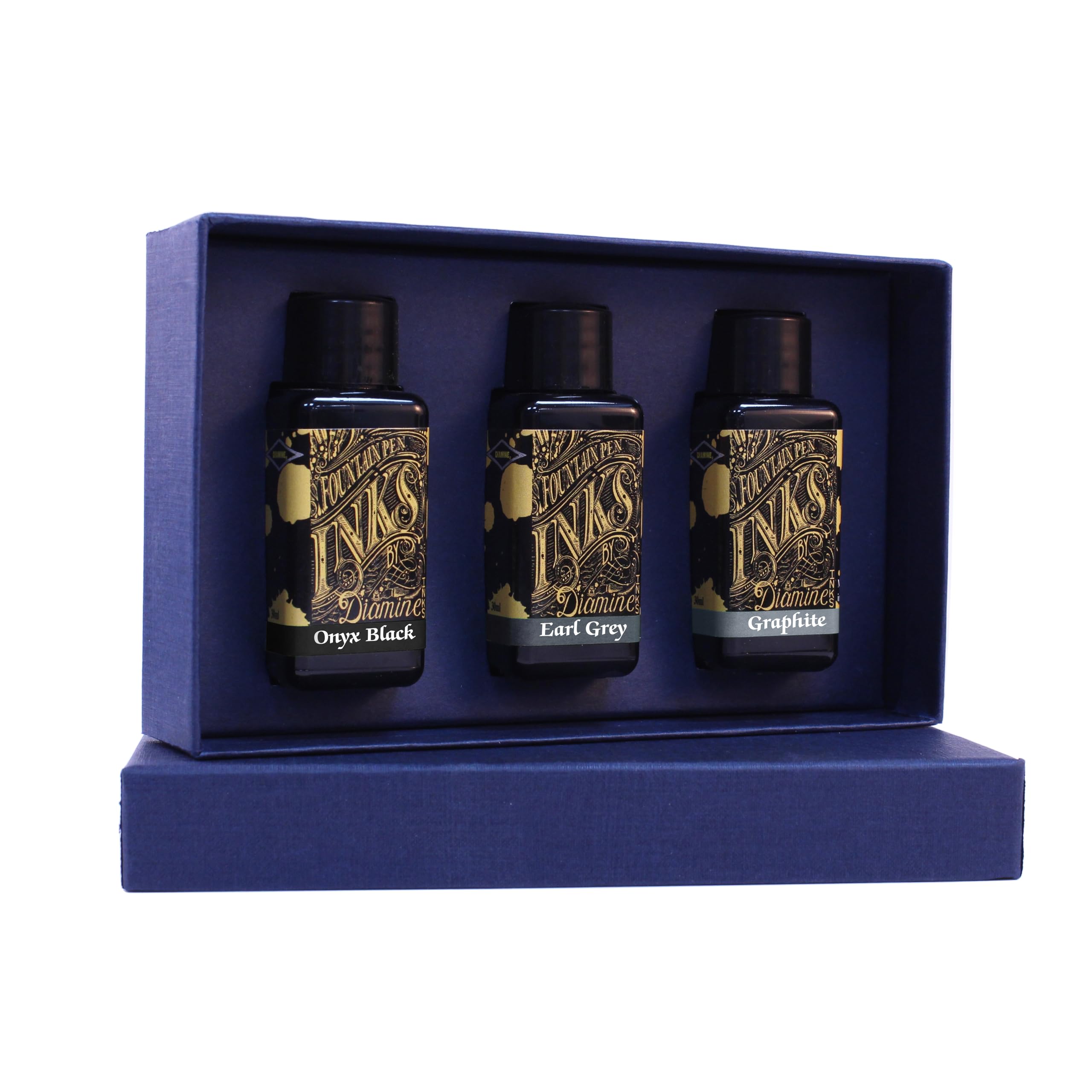 Diamine Colletion-Tintenflaschen, 30 ml, Kunststoffflaschen in einer Geschenkbox, perfektes Geschenk für Kollegen, Familie, Freunde und Schreibwarenliebhaber. - Wählen Sie ein Set! (Graue Kollektion)