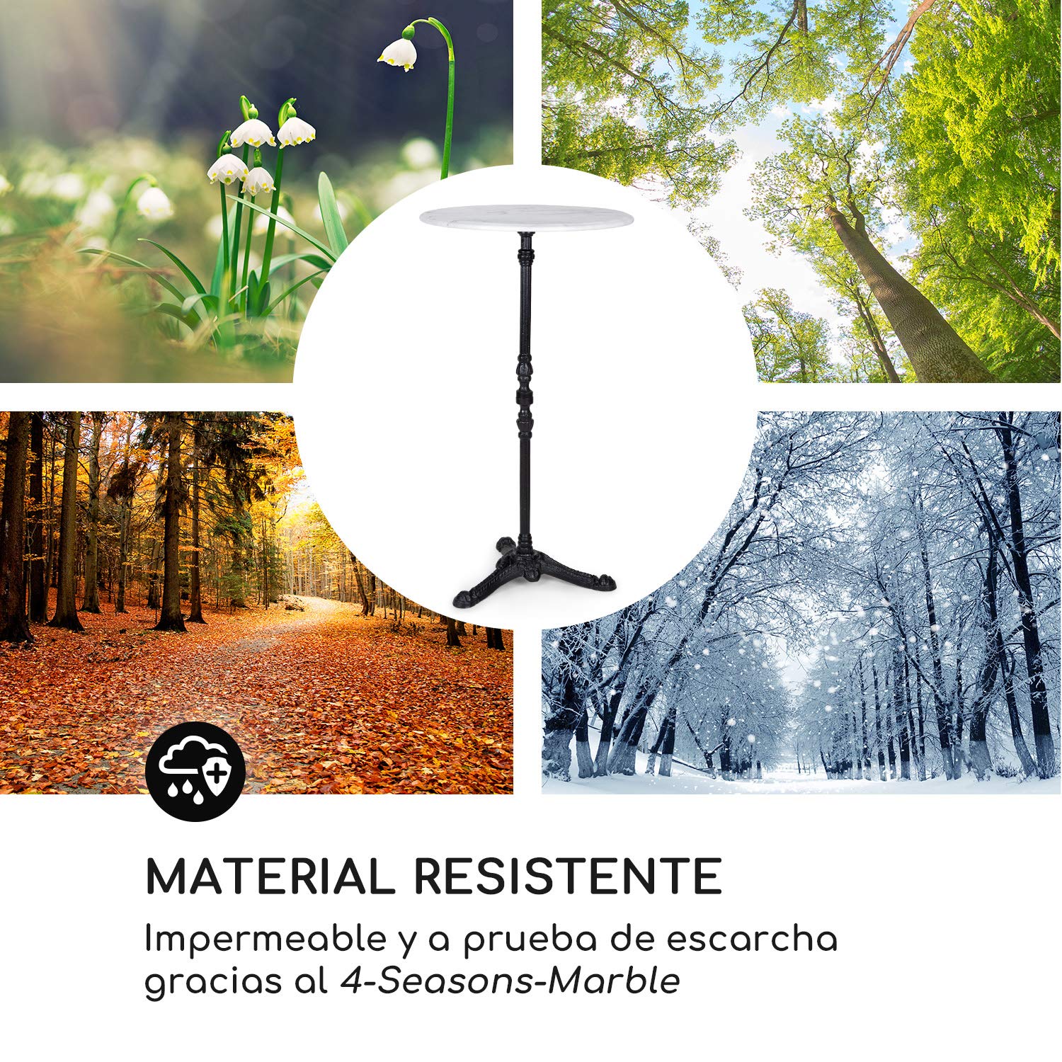 blumfeldt Patras Taverna Mesa Bistro - Mesa Alta con Borde Decorativo, de Bar con Base de Hierro Fundido, Interior y Exterior, Impermeable y Resistente a Heladas, 60 cm Dia, 110 cm, Blanco