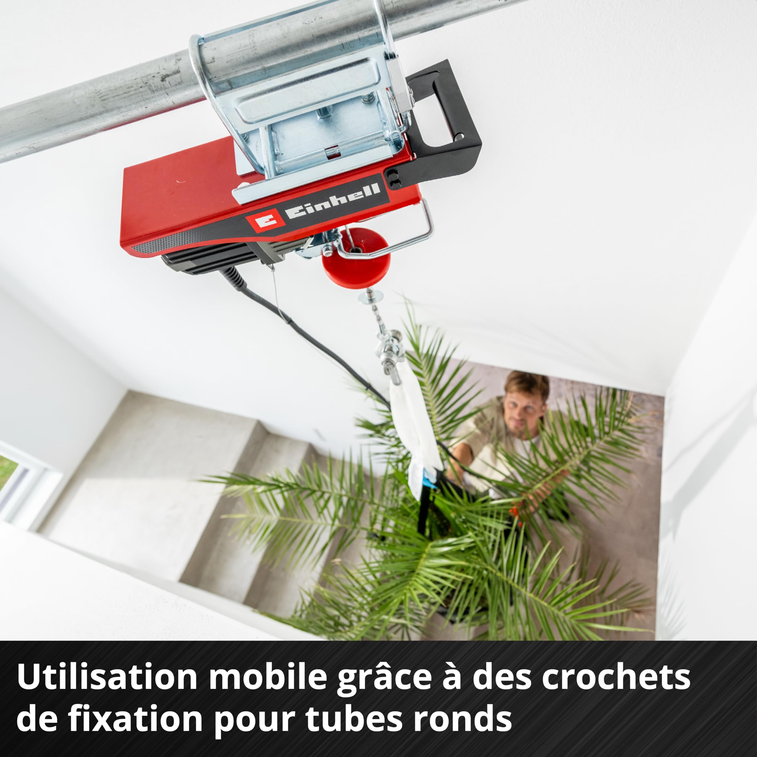 Einhell Palan sans fil TE-EH 18/250 Li BL Power X-Change (18 V, sans charbon, capacité de charge 125 kg / 250 kg avec poulie de renvoi, hauteur de course 12 m, vitesse 3,5 m/min, câble en acier)