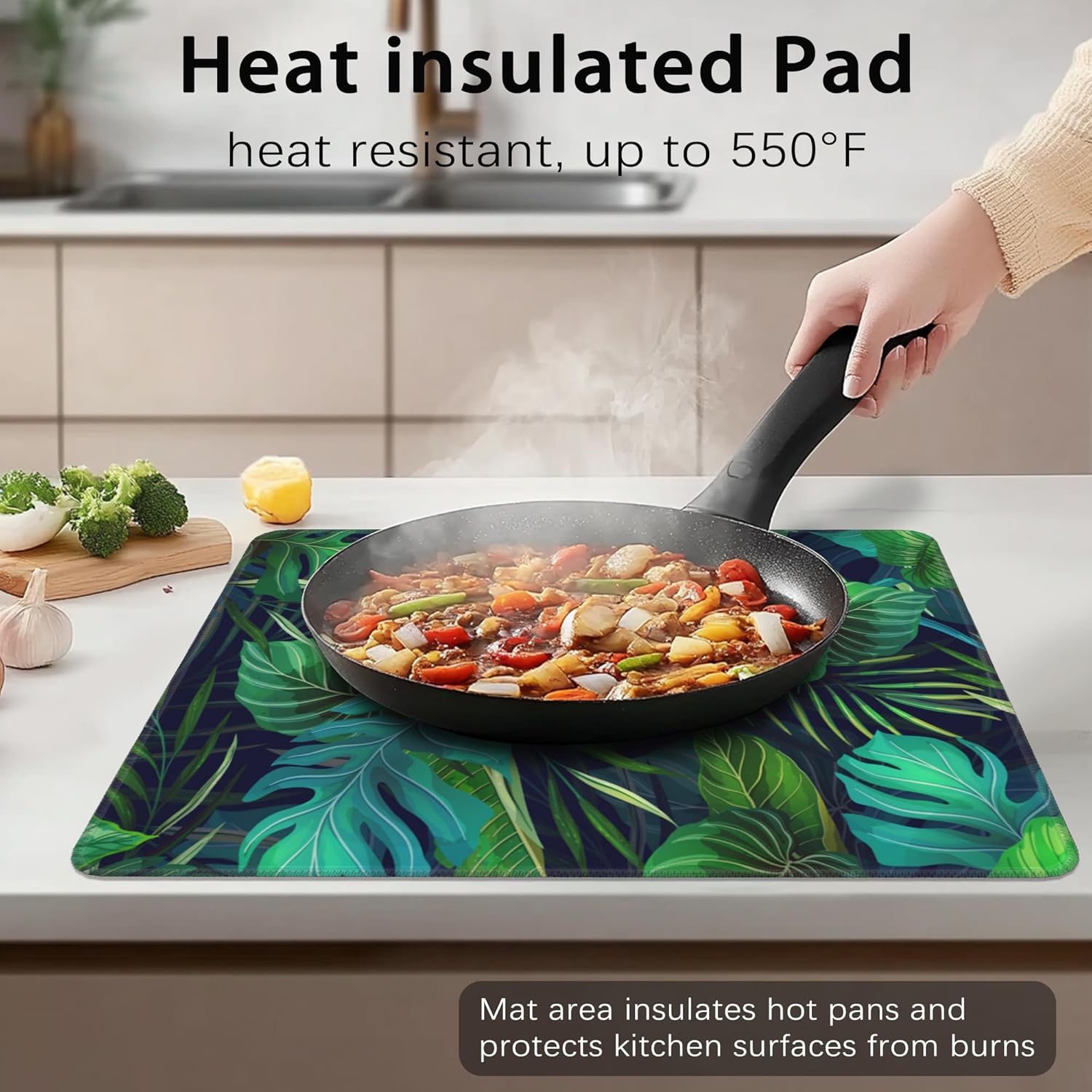 Stove Top Cover for Electric Stove,Tropical Palm Leaves Thick Natural Rubber Glass Top Protector, Prevents Scratching, Expands Usable Space 28x20