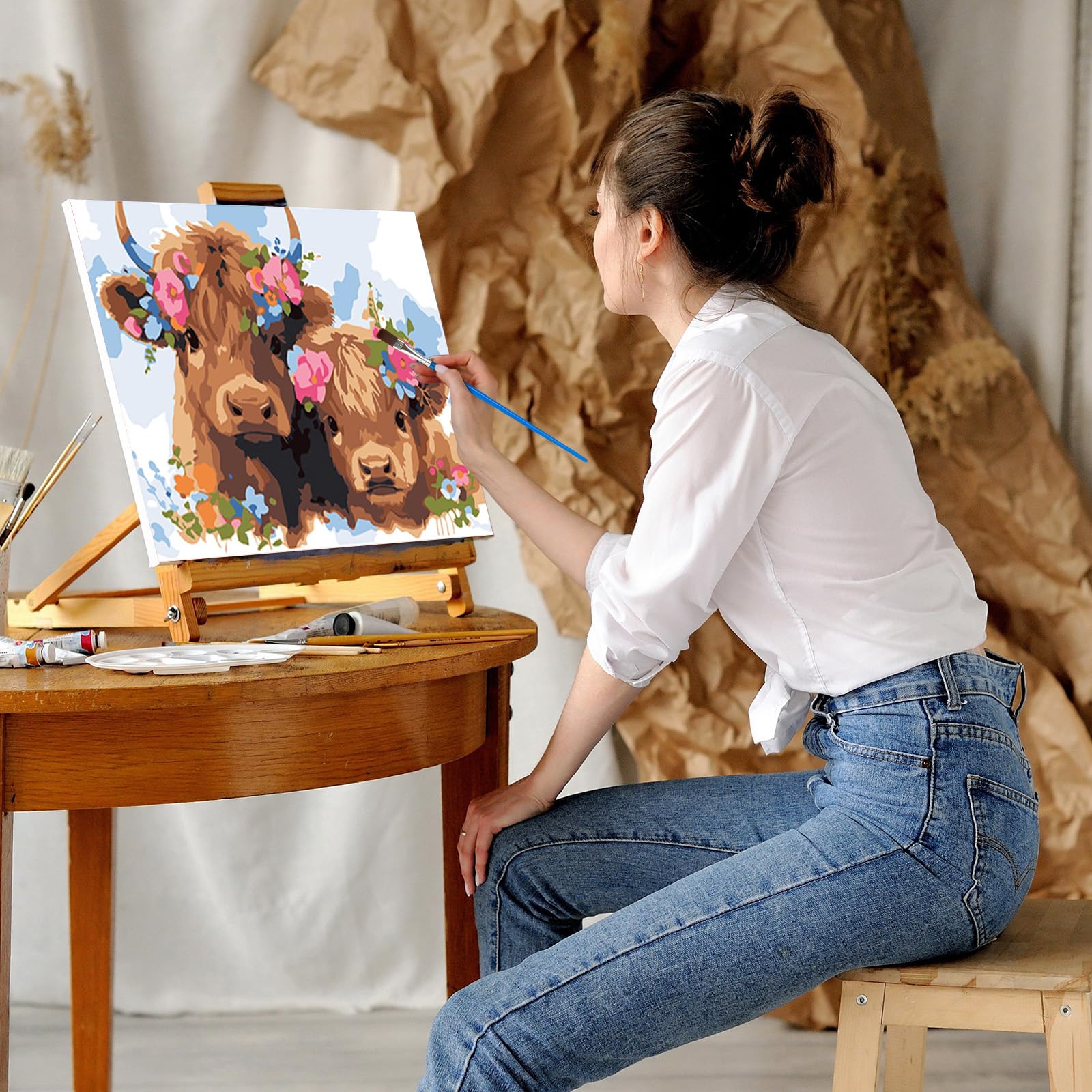 RICUVED Zwarte kat verf op nummer kits voor volwassenen kinderen, dieren schilderen kits voor beginners op duidelijke symbolen canvas met houten frame, eenvoudige doe-het-zelf acryl pigment tekening