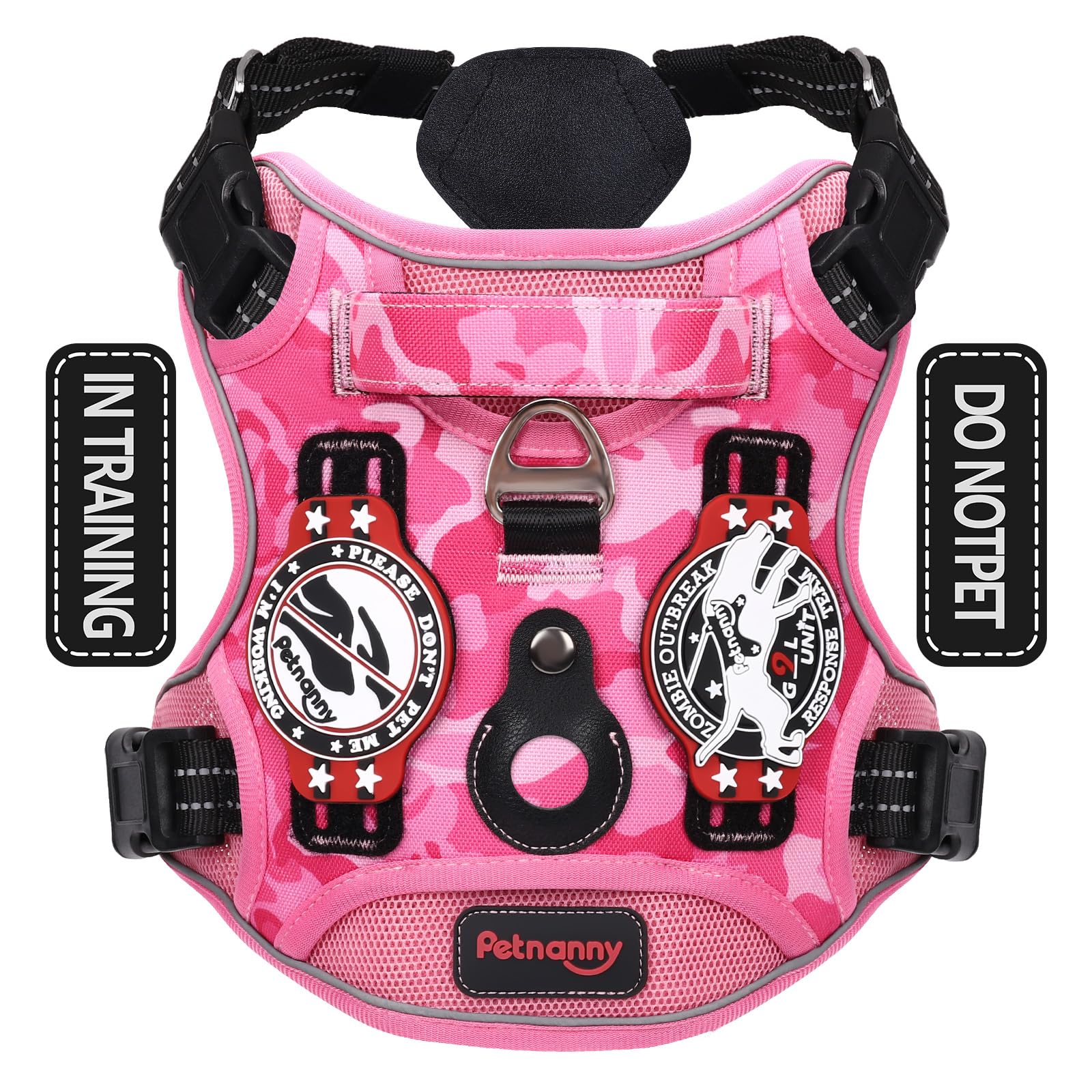 Petnanny No-Pull Tactical Dog Harness - Service Vest for M Breeds w/Reflective Strips, Padded Handle & AirTag Pocket | Escape-Proof Design for Bulldogs, Spaniels, Shepherds | City Walks & Support