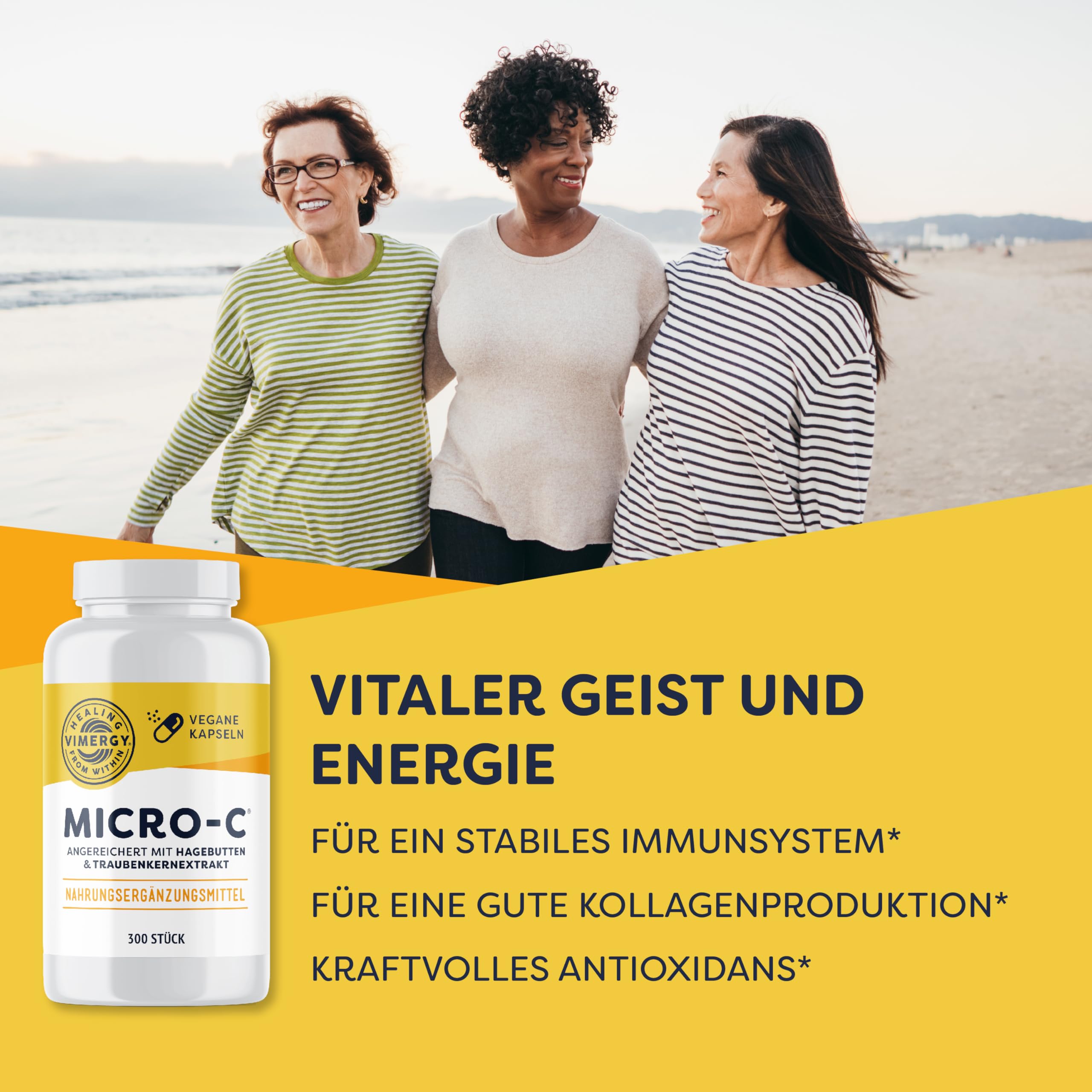 Vimergy Micro-C Vitamin C Kapseln - 300 Stück – 500 mg Vitamin C – Hagebutte – Für mehr Vitalität – Glutenfrei – Koscher – Geeignet für Veganer