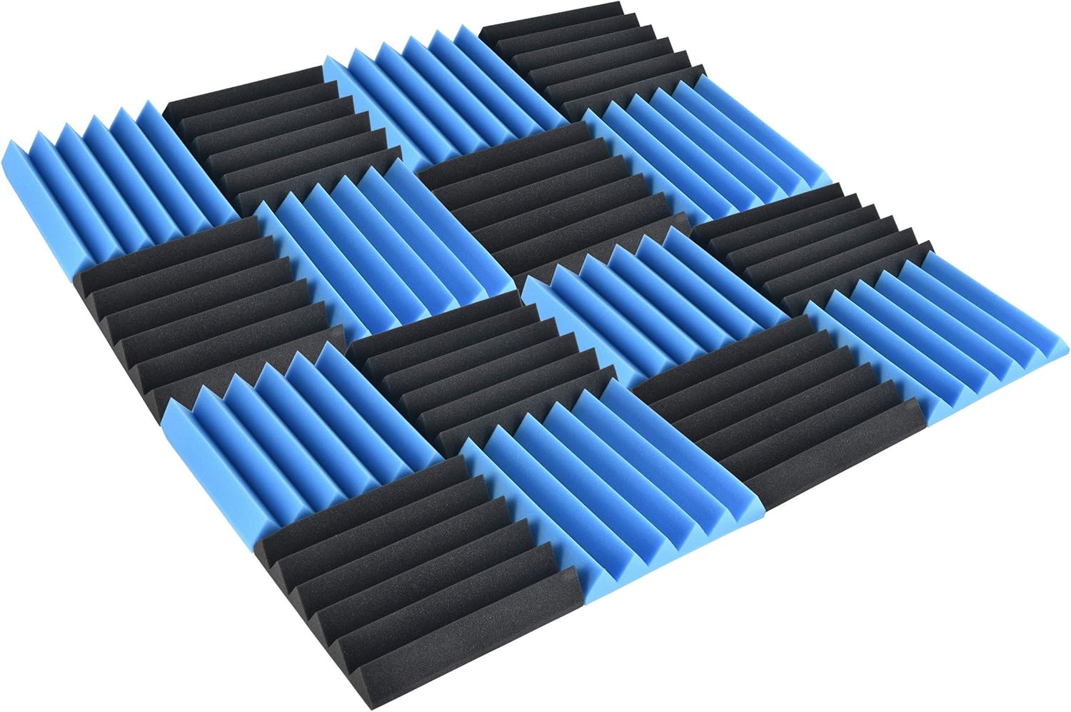 NRG Acoustic Double Thick Studio Acoustic Wedge Foam Panels 12 Pack of 12”x12”x2” (Blue/Charcoal)