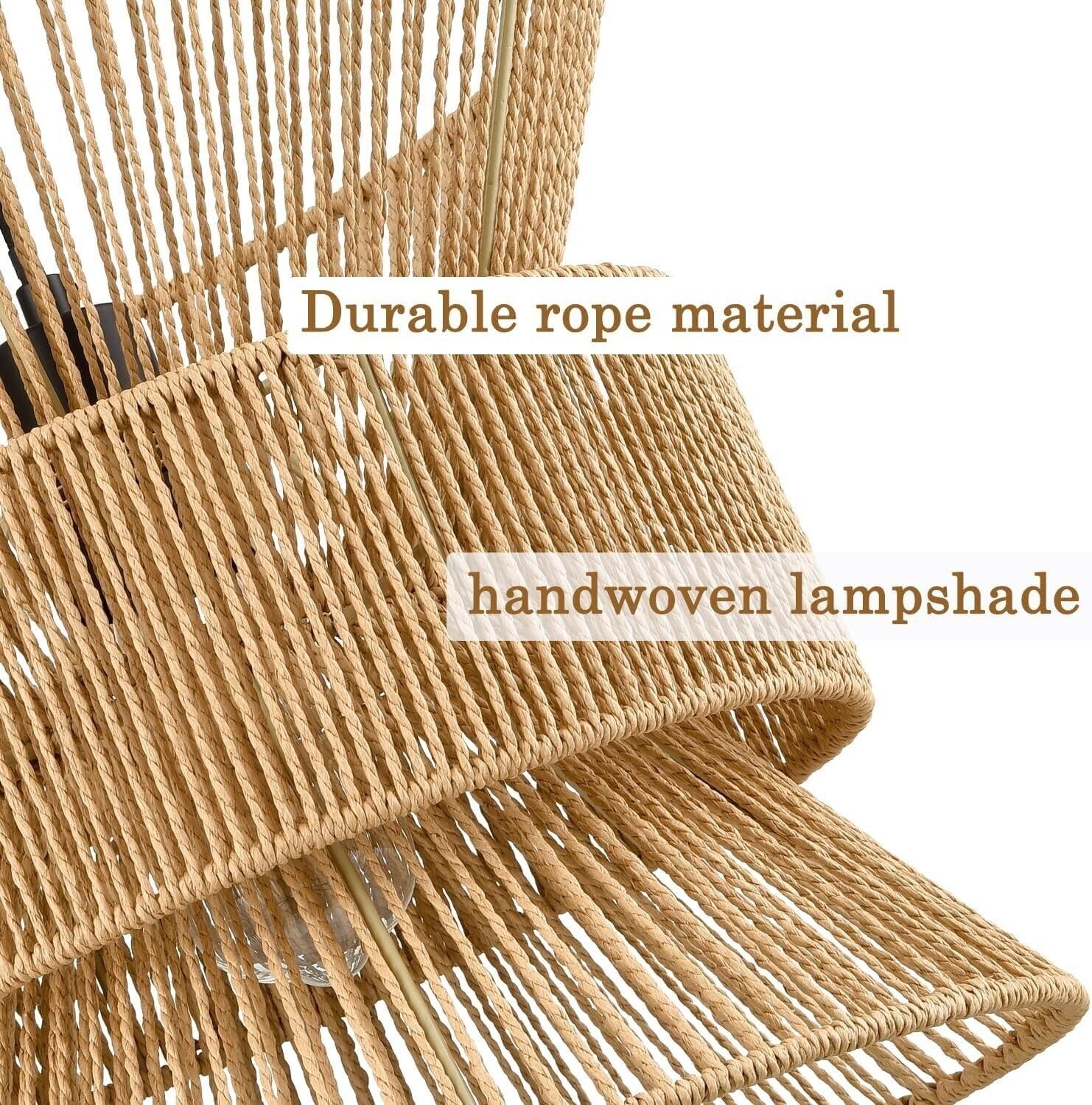 Lampa Wisząca Z Wtyczką, Rattanowe Lampy Wiszące Z Przewodem Wtykowym, Lampy Wiszące W Stylu Boho, Liny Konopne Z Wiklinowego Kosza Na Farmę Klosz Lampy, Oprawa Oświetleniowa Do Sypialni,Salonu,Kuchni