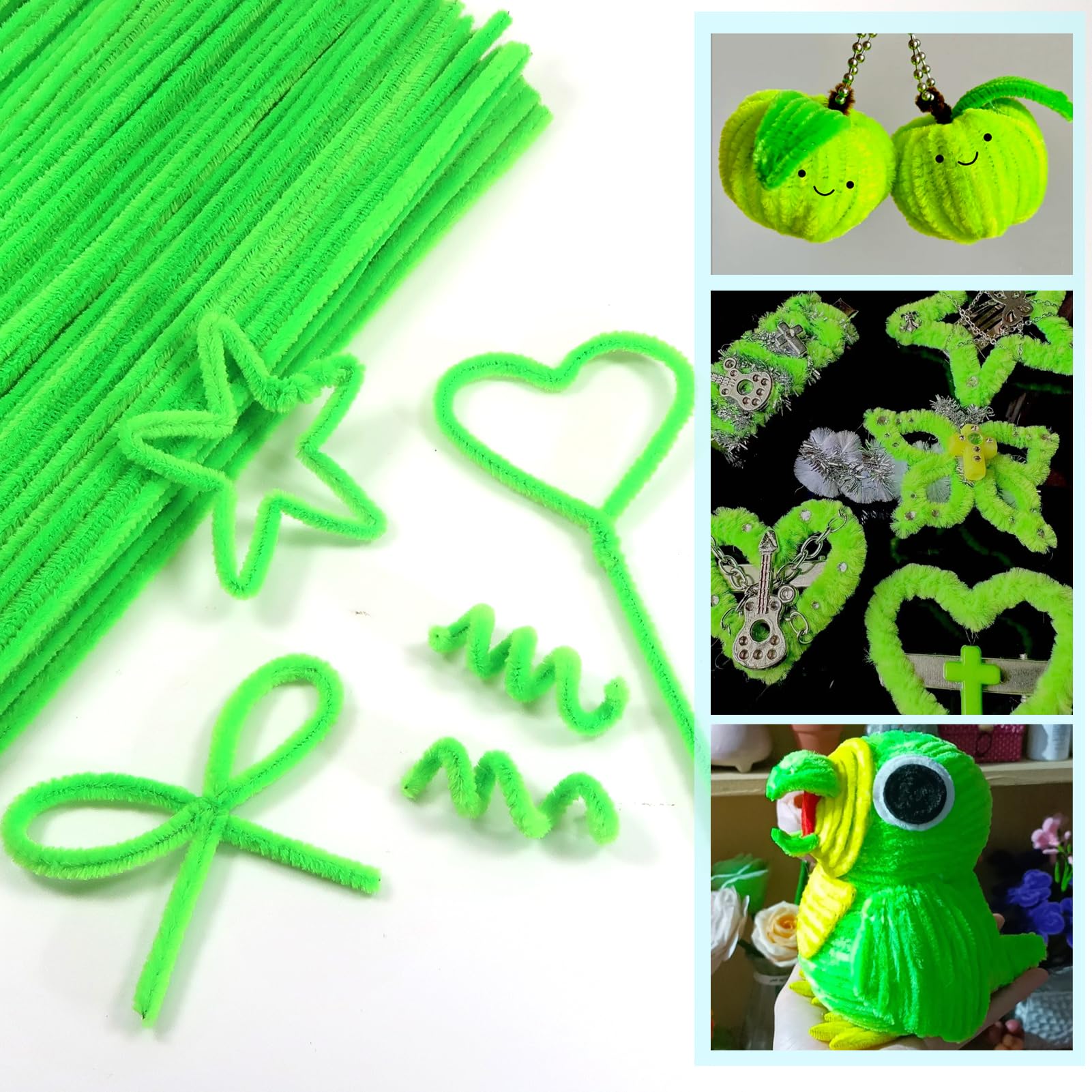 TOAOB 200pcs Fluorescent Green Pipes Cure 6 mm x 300 mm Chenille Rod Assorted Cleaners Crafts Set for DIY Crafts Decorations Supplies Craft - Image 4