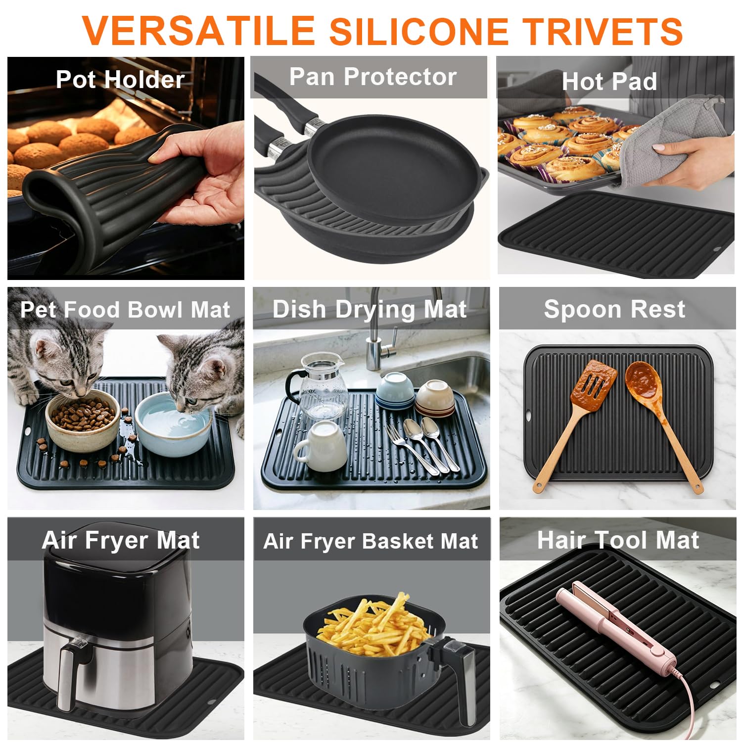 Salvamanteles grandes de silicona para ollas y sartenes calientes, 16 x 12 pulgadas, almohadillas calientes resistentes al calor para encimeras, platos calientes, soportes para ollas para