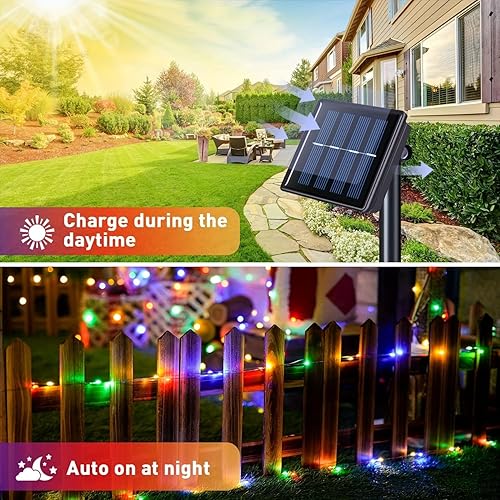 Miniatura 2 de Luces solares de Navidad para exteriores, 200 luces LED de 66 pies para exteriores, alambre de cobre impermeable con 8 modos de luces parpadeantes