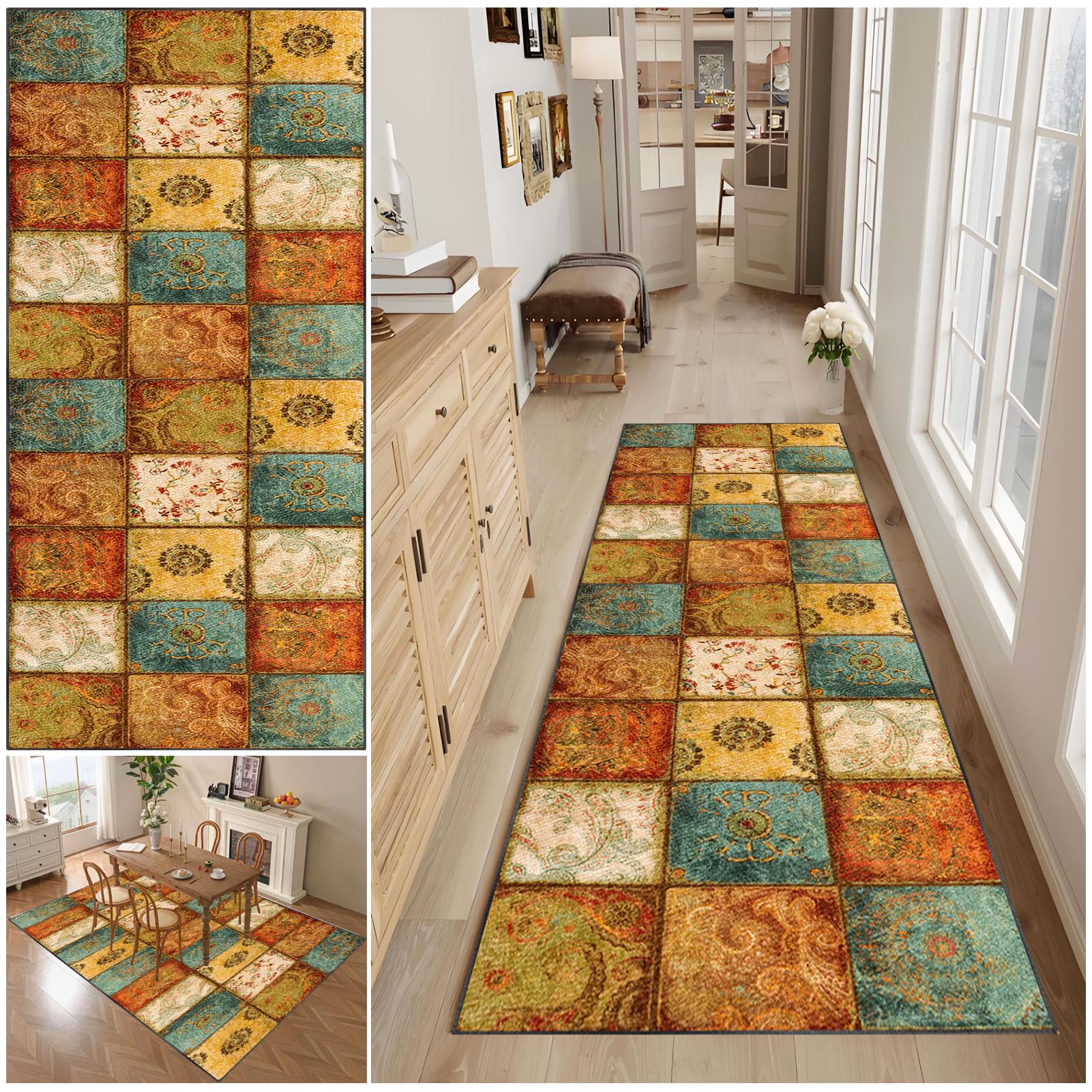 WAWFONG Carpet Runners for Hallway Non Slip Long, Kitchen Runner Rug 90 x 450 cm, Living Room Carpet, Washable Area Runner Rug, Indoor Corridor Carpet Indoor Bathroom Mat for Bedroom Entryway Laundry