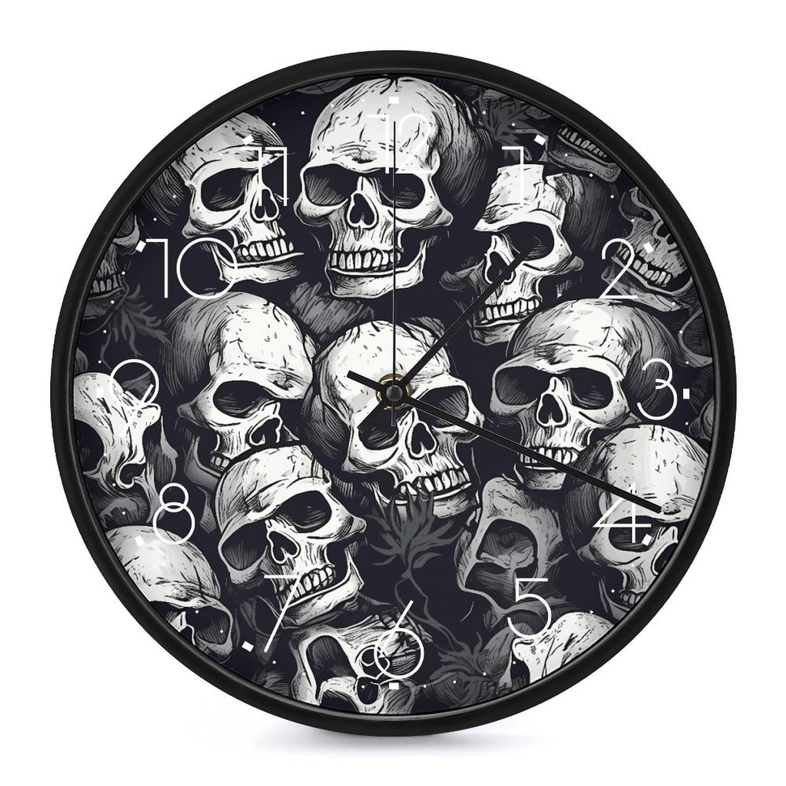 DWVTSLH Skulls Pattern Wall Clock 10 Inch Silent Non-Ticking Modern Clocks Battery Operated - Decorative Wall Clocks for Bedroom Living Room Kitchen Office Wall Decor Gift Idea