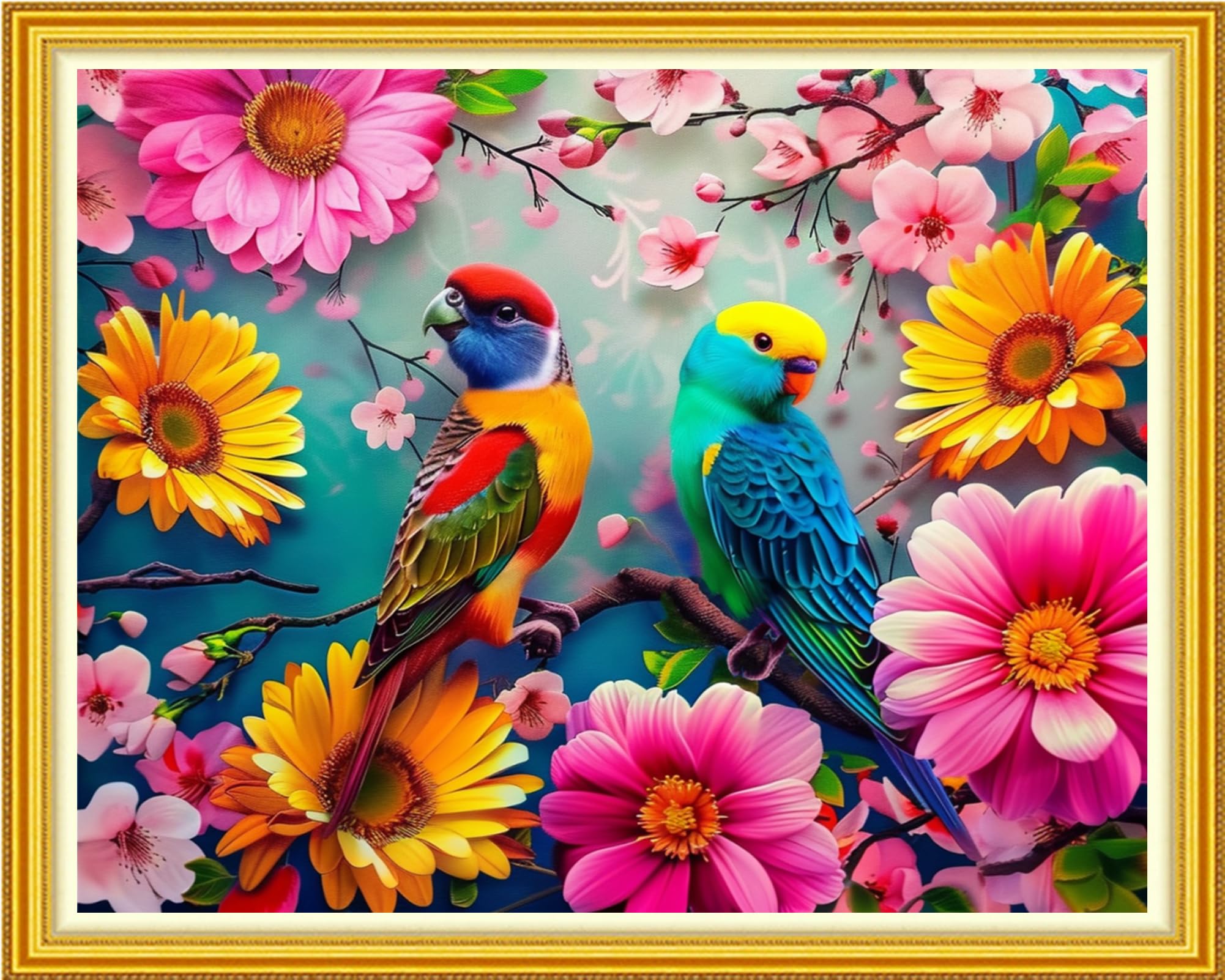 Magxvouy Cross Stitch Kits Stamped Full Range of Embroidery Kits,Cross Stitch Patterns Needlework Kits for Beginners 11CT Printed Kits&amp;Colorful Birds and Flowers 16x20 inch