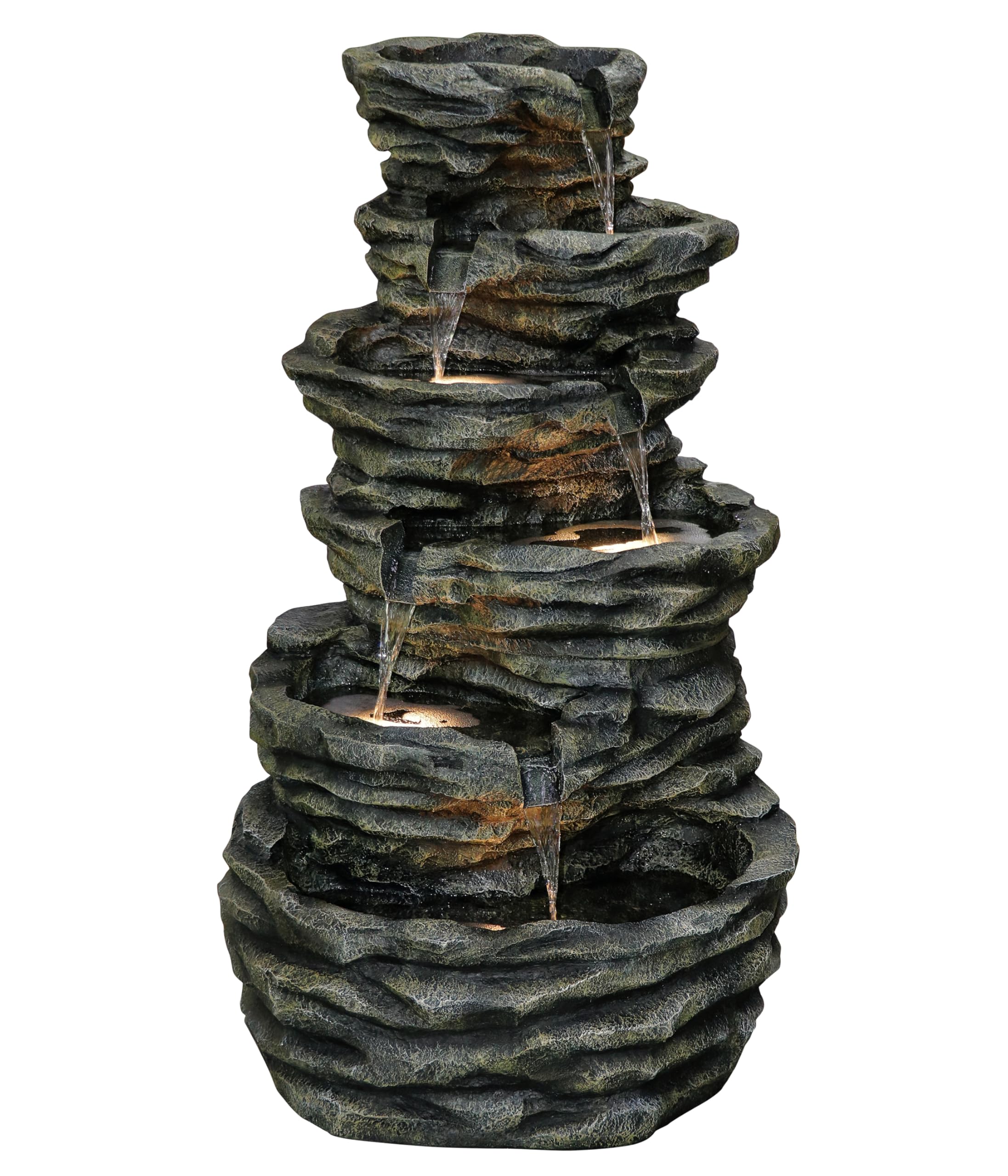Dehner Gartenbrunnen Roccia, Outdoor-Brunnen, mit LED-Beleuchtung, solarfähig, ca.72x120x75 cm, Polyresin, grau