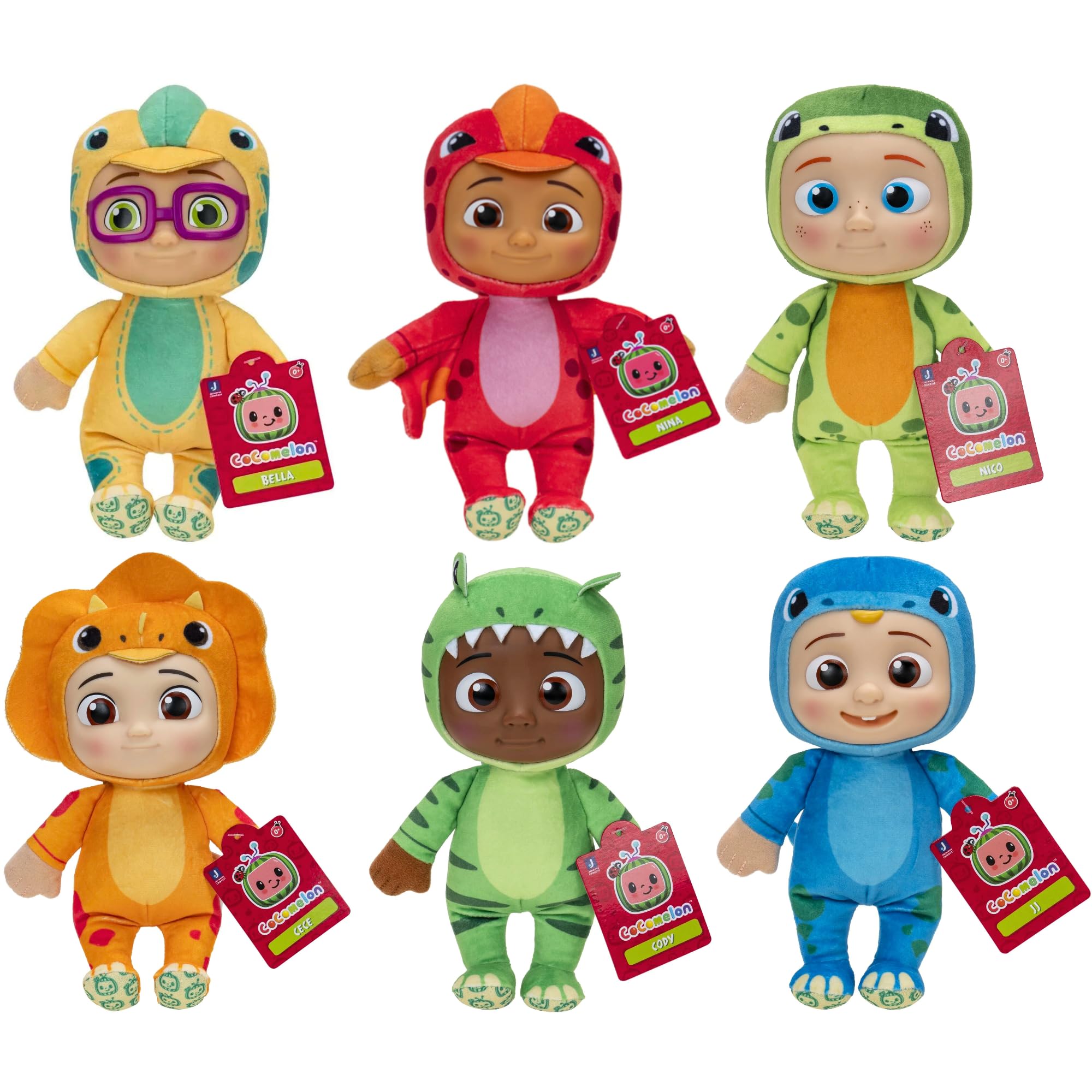 Co-Comelon Super Soft 21cm Gift Quality Plush Toy Bundle - Pack of 6 - Dino Cody, Dino CC, Dino JJ, Dino Nina, Dino Bella, & Dino Nico