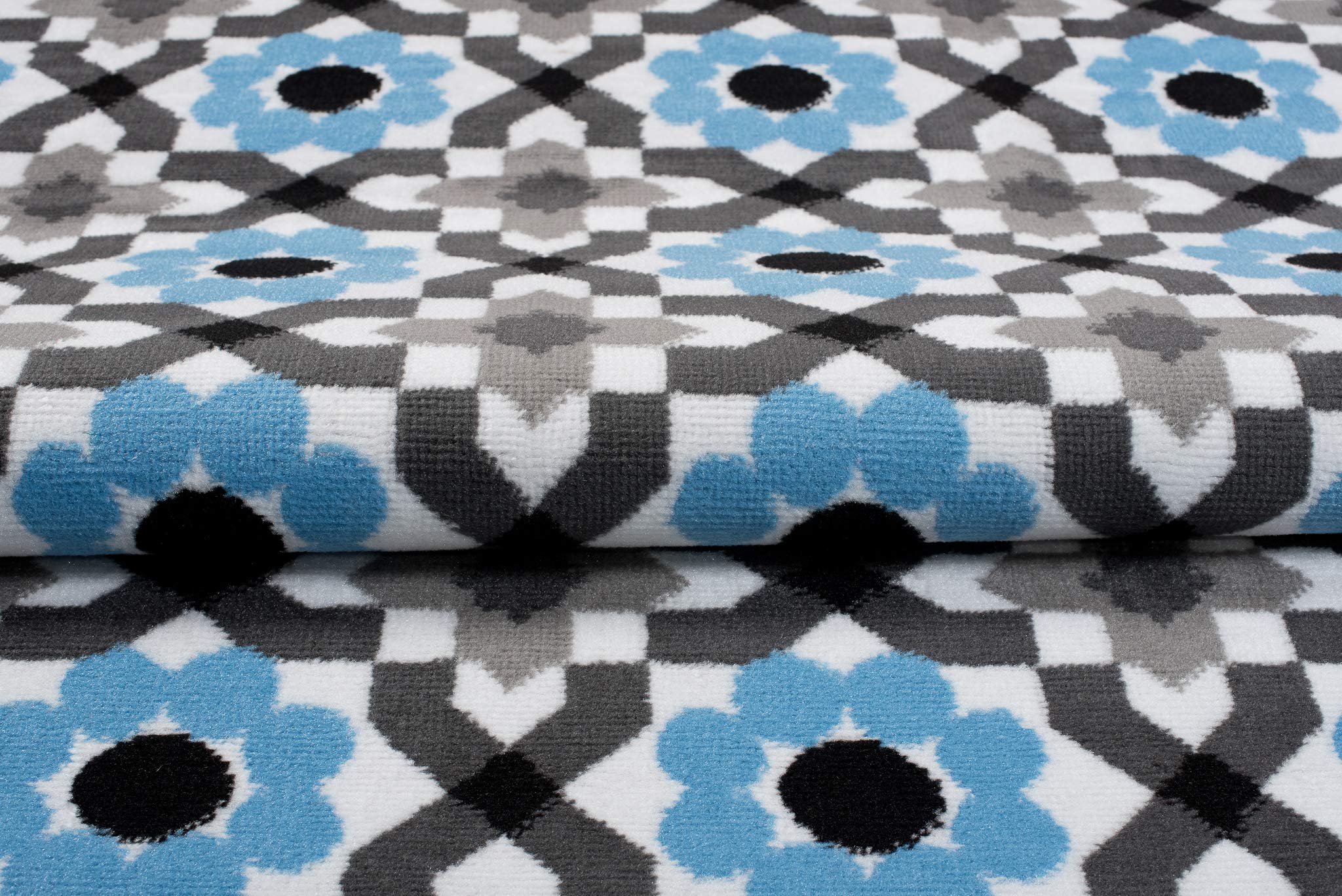 Tapiso Maya dywan z krótkim włosiem, do salonu, nowoczesny, niebieski, szary, biały, czarny, mozaika kwiatowa, geometryczna do sypialni, jadalni, Ökotex 200 x 300 cm